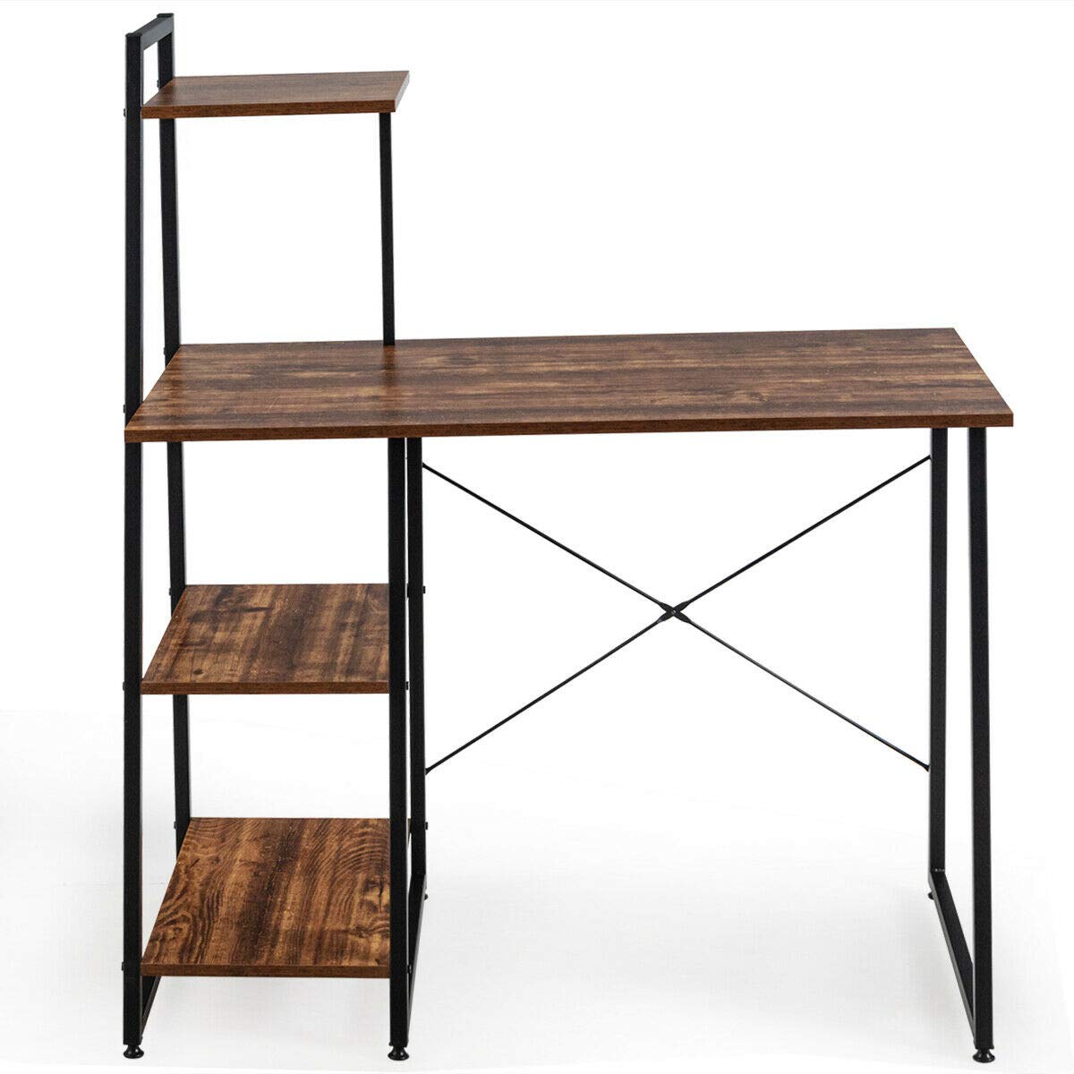 Brown Computer Desk with 4-Tier Storage Shelves - 55 Inch Home Office Desk for Laptop, PC & Study - Sturdy Writing Table with Side Storage for Living Room, Bedroom & Workspace - Ideal for Remote Work, Online Classes & Home Office Setup