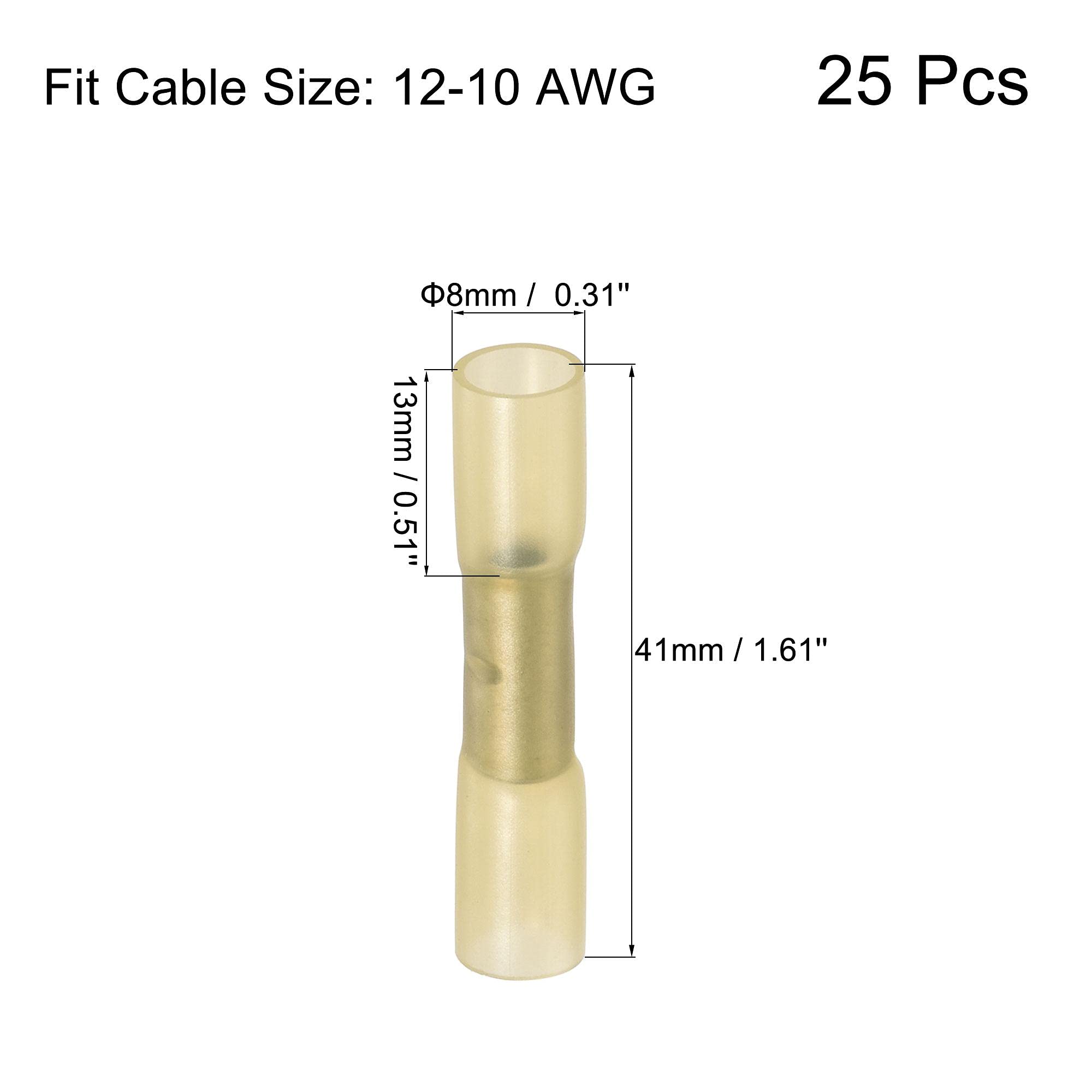 uxcell 25Pcs Yellow Heat Shrink Wire Connectors for 12-10 AWG - Waterproof Crimp Terminals for Automotive, Marine & Electrical Wiring Projects