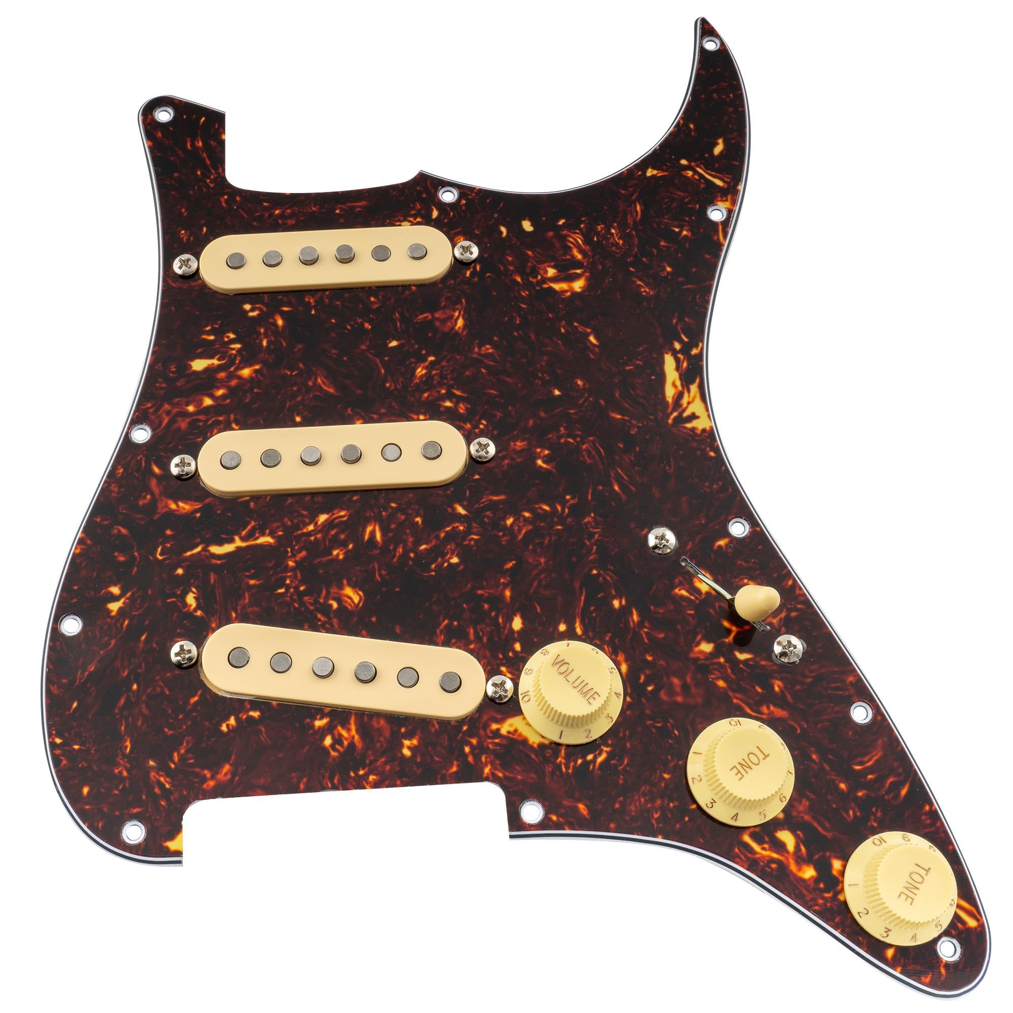 Musiclily Pro Pre-wired SSS Pickguard with Artec Alnico 5 Single Coil Pickups for Fender Stratocaster ST Style Electric Guitar - 4-Ply Tortoise Shell Design, Perfect for Rock, Blues & Jazz Performances