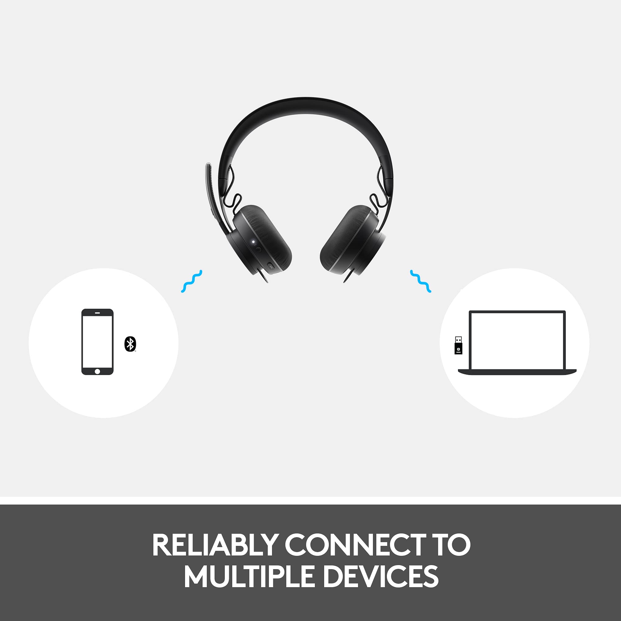 Logitech Zone Wireless Bluetooth Headset with Noise Cancelling Mic - Ideal for Open Office, Remote Work & Video Conferencing