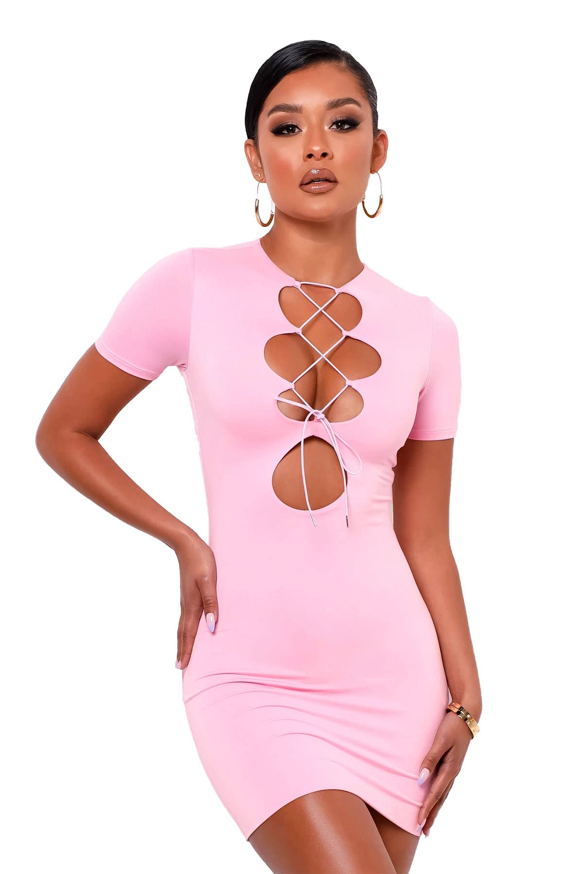Sexy Hollow Out Lace Up Bodycon Mini Dress for Women - Summer Club Party Outfit | Perfect for Nightlife, Date Nights & Special Occasions