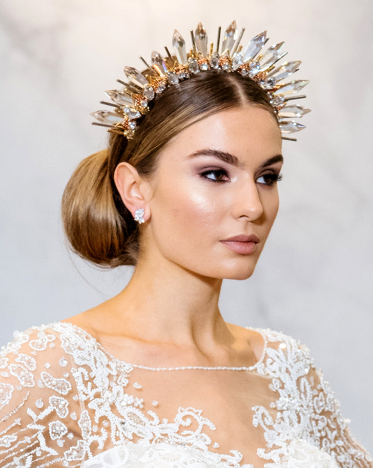 Elegant Bridal Headpiece - Showstopper Crystal Spike Crown in Rose Gold & Gold | Courtney by Kezani | Perfect for Weddings, Prom & Special Occasions