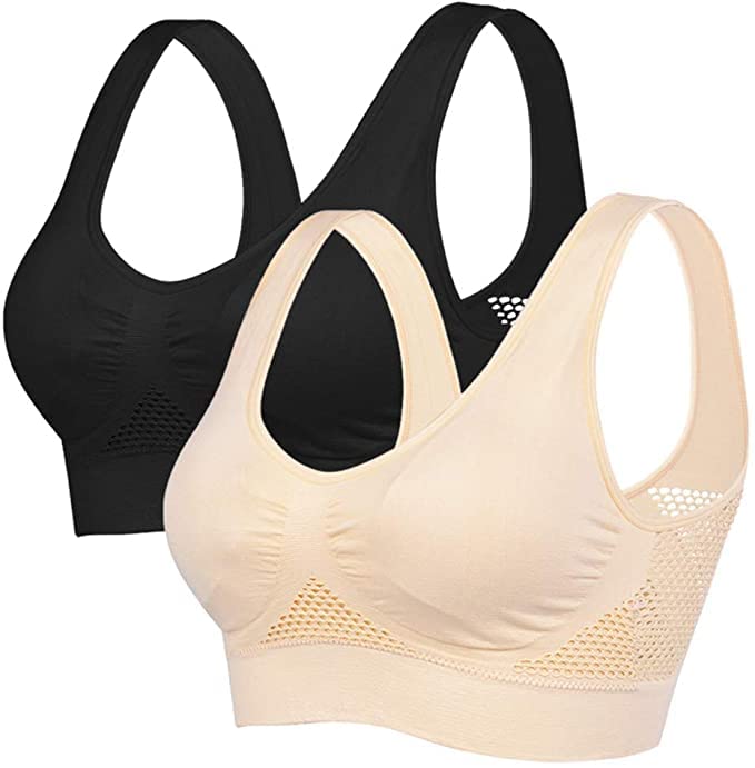 2/3 Pack Breathable Cool Lift Up Sports Bra - Wirefree Yoga Bra with Air Cooling Technology for Running, Workout & Active Lifestyle