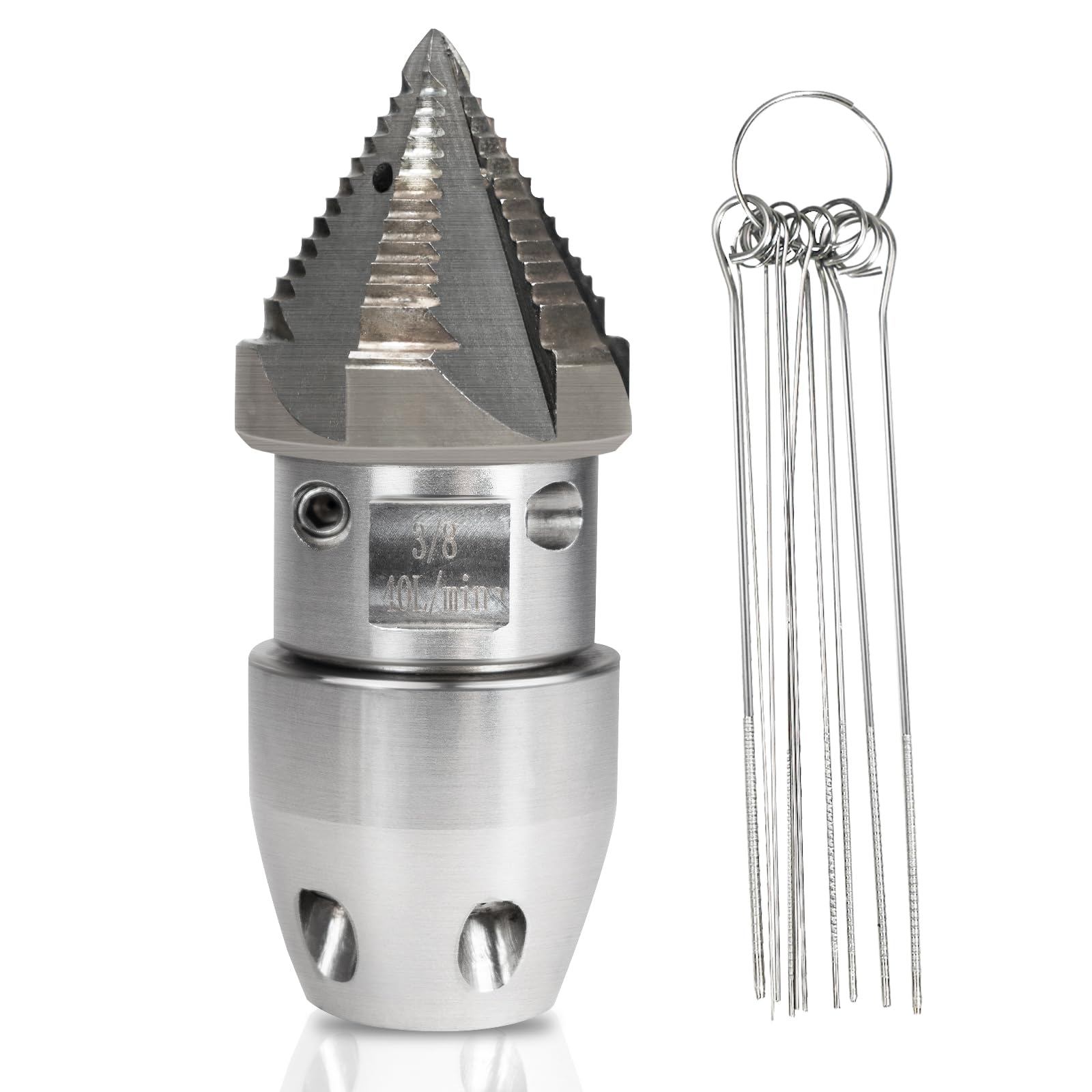 3/8 NPT Stainless Steel Sewer Jetter Rotating Nozzle - High Pressure Drain Cleaning Nozzle for 40 L/min Pressure Washer (Black Head) - Ideal for Clogged Pipes, Sewer Lines & Commercial Drain Cleaning