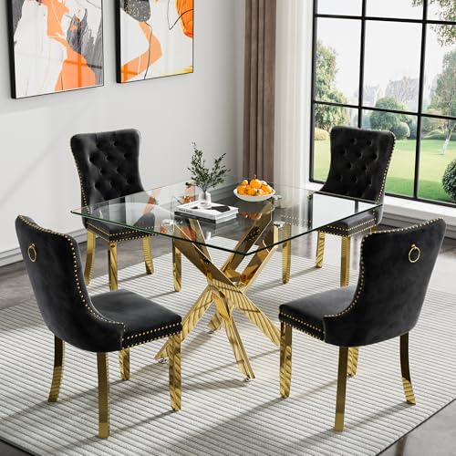 Gold Square Table With Black Chairs