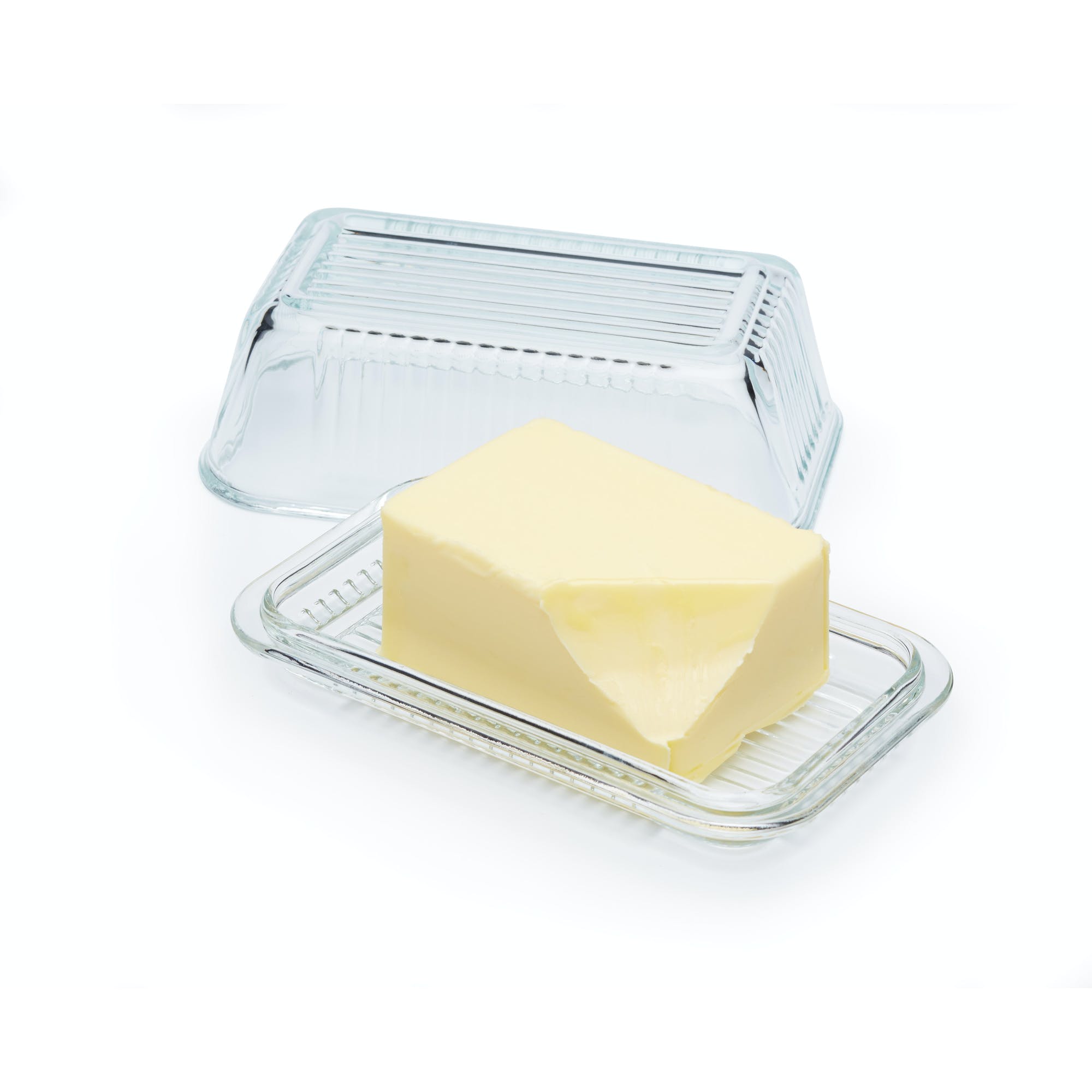 Vintage Style Glass Butter Dish with Embossed Design - Perfect for Dining Tables, Kitchen Countertops, and Gift Giving