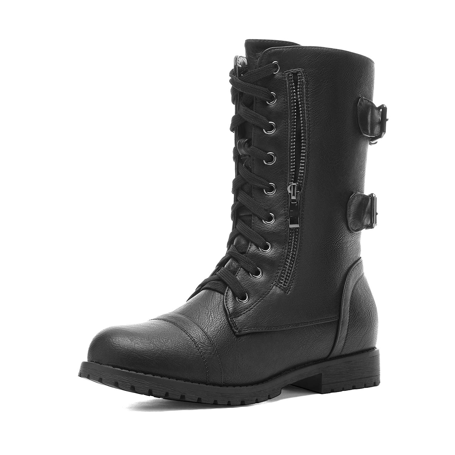 DREAM PAIRS Women's Mid Calf Combat Boots with Built-in Wallet Pocket & Lace Up Design - Perfect for Military Style, Outdoor Hiking & Fashion Streetwear