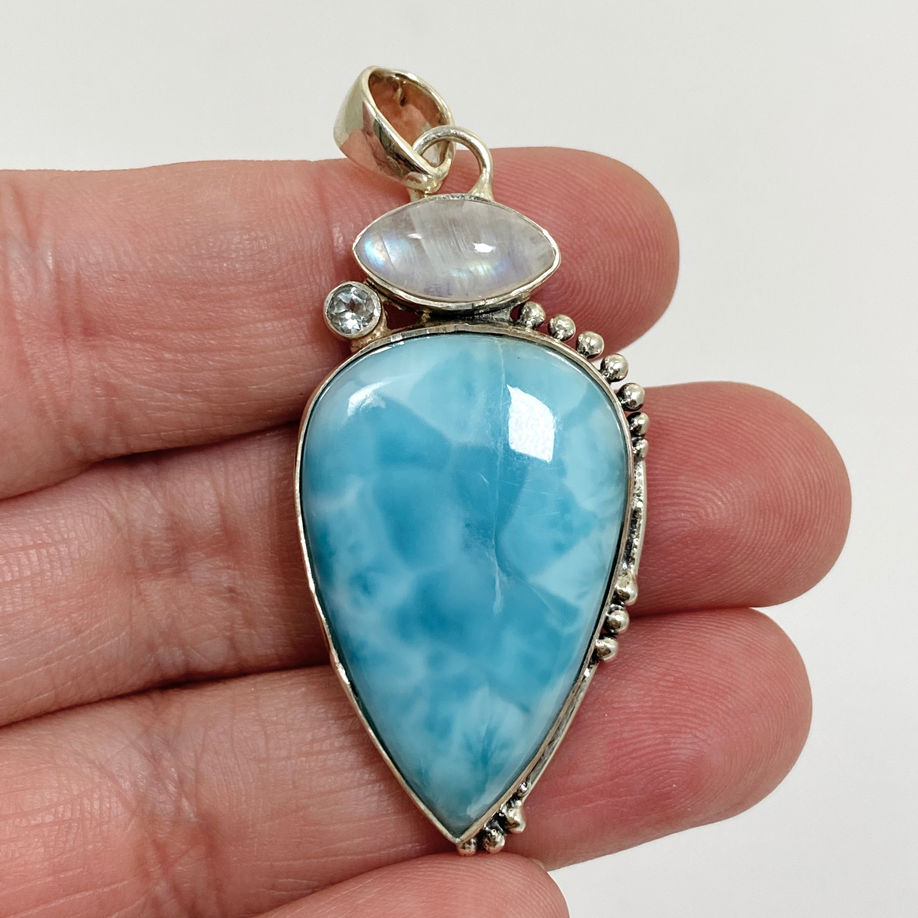 Larimar Moonstone Blue Topaz Multi-Stone Pendant Necklace KPGJ4850 - Elegant Jewelry for Women, Perfect for Weddings, Parties & Special Occasions