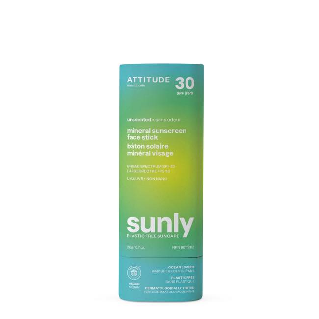 Attitude SPF 30 Mineral Sunscreen Face Stick - Unscented 20g | Natural Zinc Oxide Protection | Oil-Free & Reef-Safe | Perfect for Daily Face & Outdoor Activities