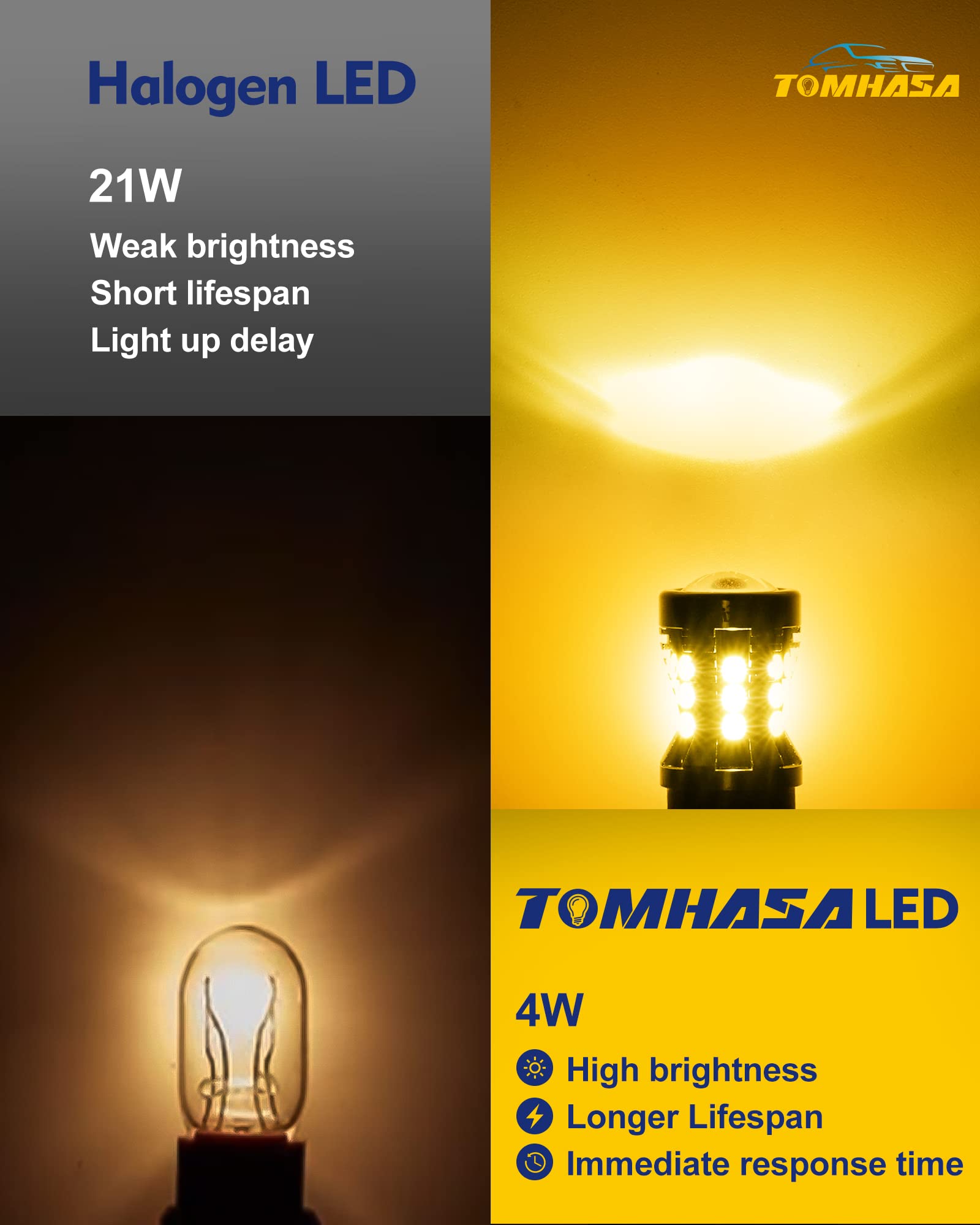 Amber Yellow 7440 7443 LED Bulbs for Turn Signal Lights - 7441 7444 T20 W21W LED Replacement Bulbs for Side Marker & Brake Blinker Lights (Pack of 2) - Perfect for Car, Truck, Motorcycle & RV Lighting Upgrades