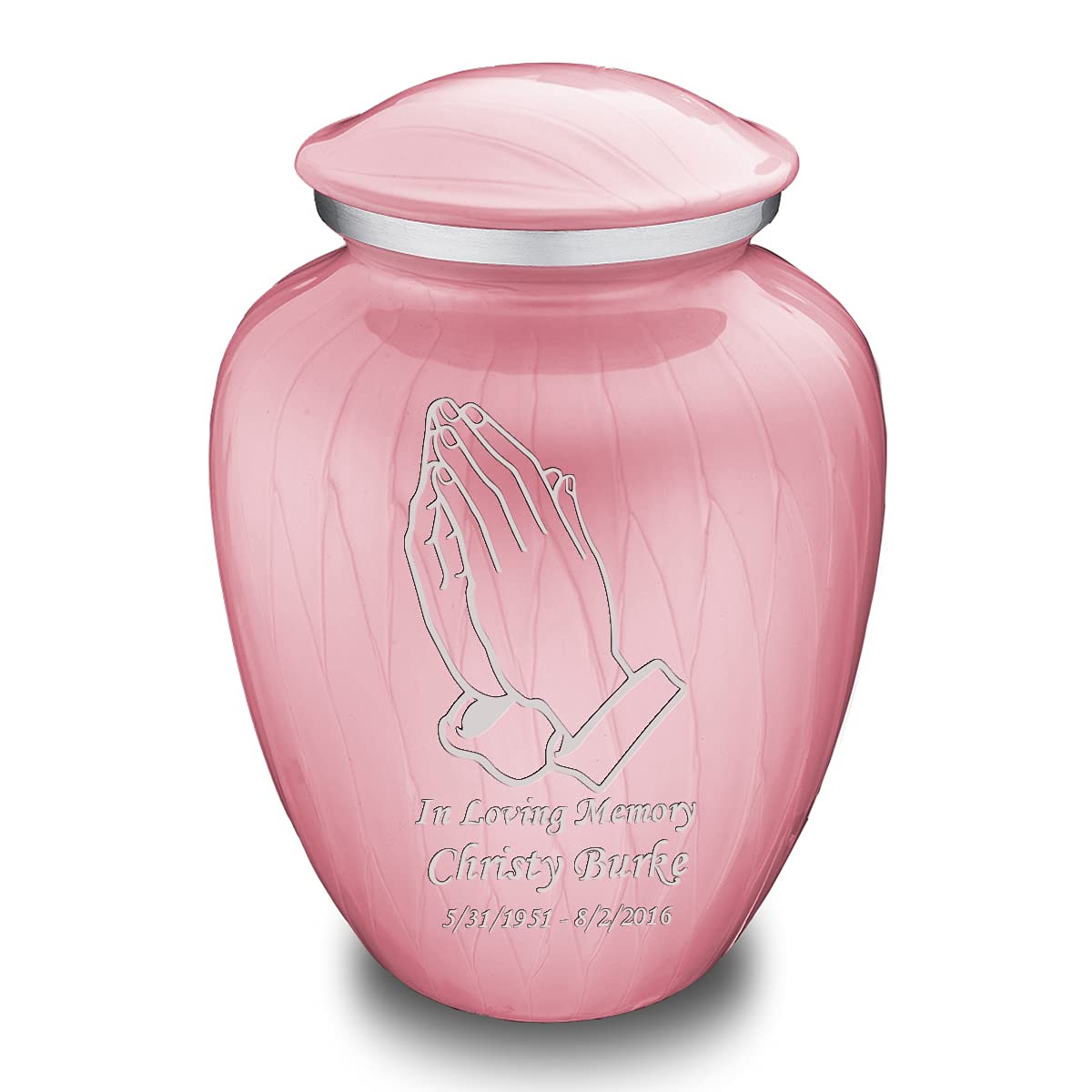Personalized Praying Hands Cremation Urn for Adults - Large Pearl Light Pink Funeral Urn for Ashes (Holds 200 lbs) | Memorial Keepsake for Loved Ones | Perfect for Home Display, Funeral Services & Memorial Ceremonies