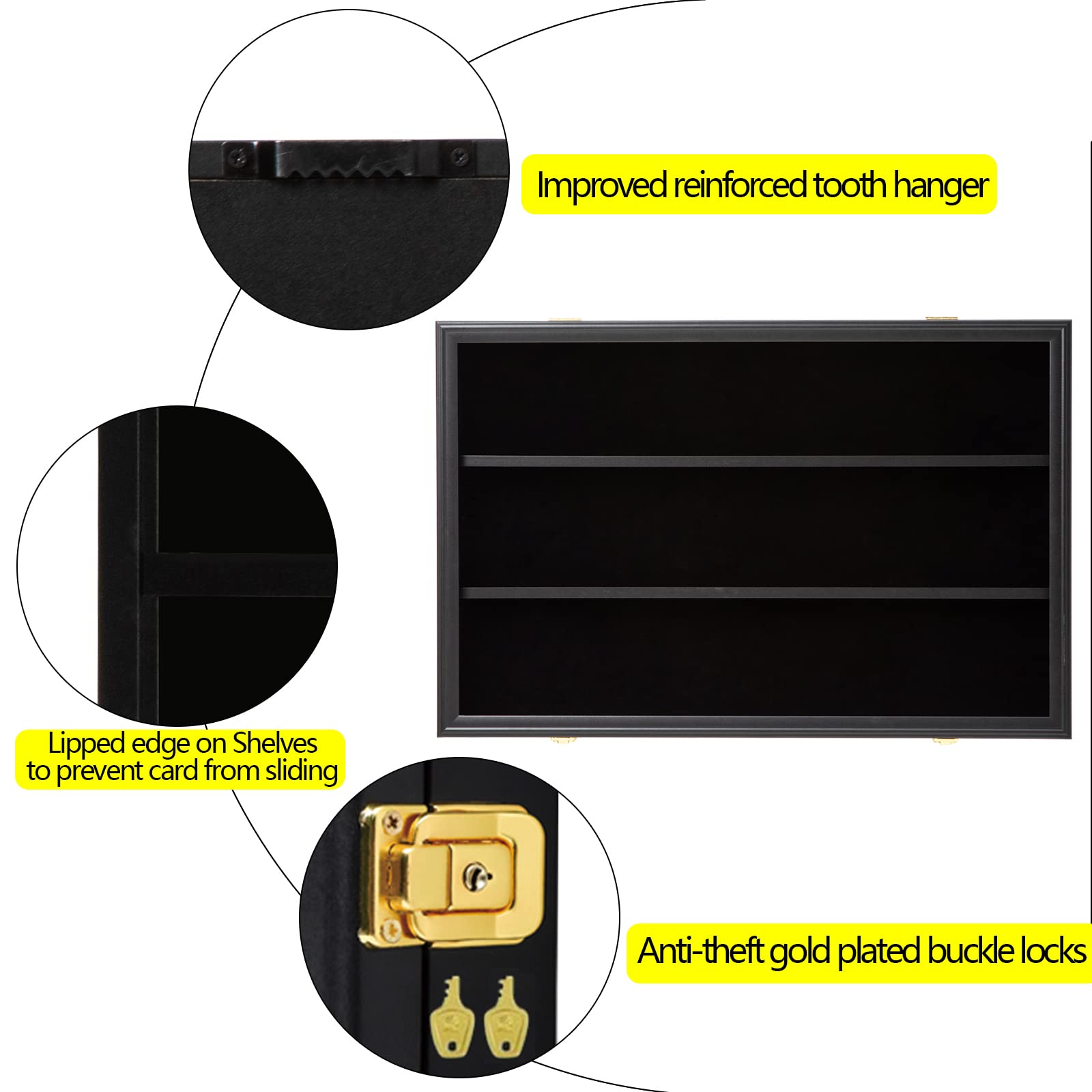 Temgee 24 Baseball Card Display Case - Lockable UV Protected Wall Mount Sports Trading Card Holder for Baseball, Basketball, Football & Hockey Collections | Perfect for Home, Office or Store Displays