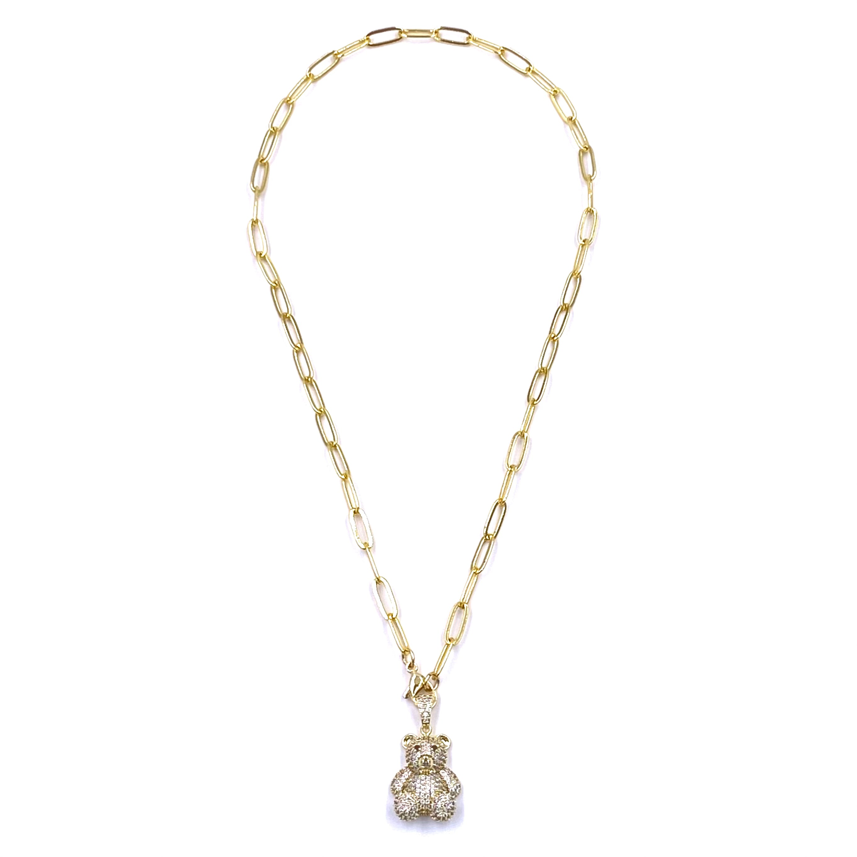 Ashley Gold Stainless Steel Gold Plated CZ Teddy Bear Charm Necklace for Women - Elegant Jewelry Gift for Birthday, Valentine's Day & Special Occasions