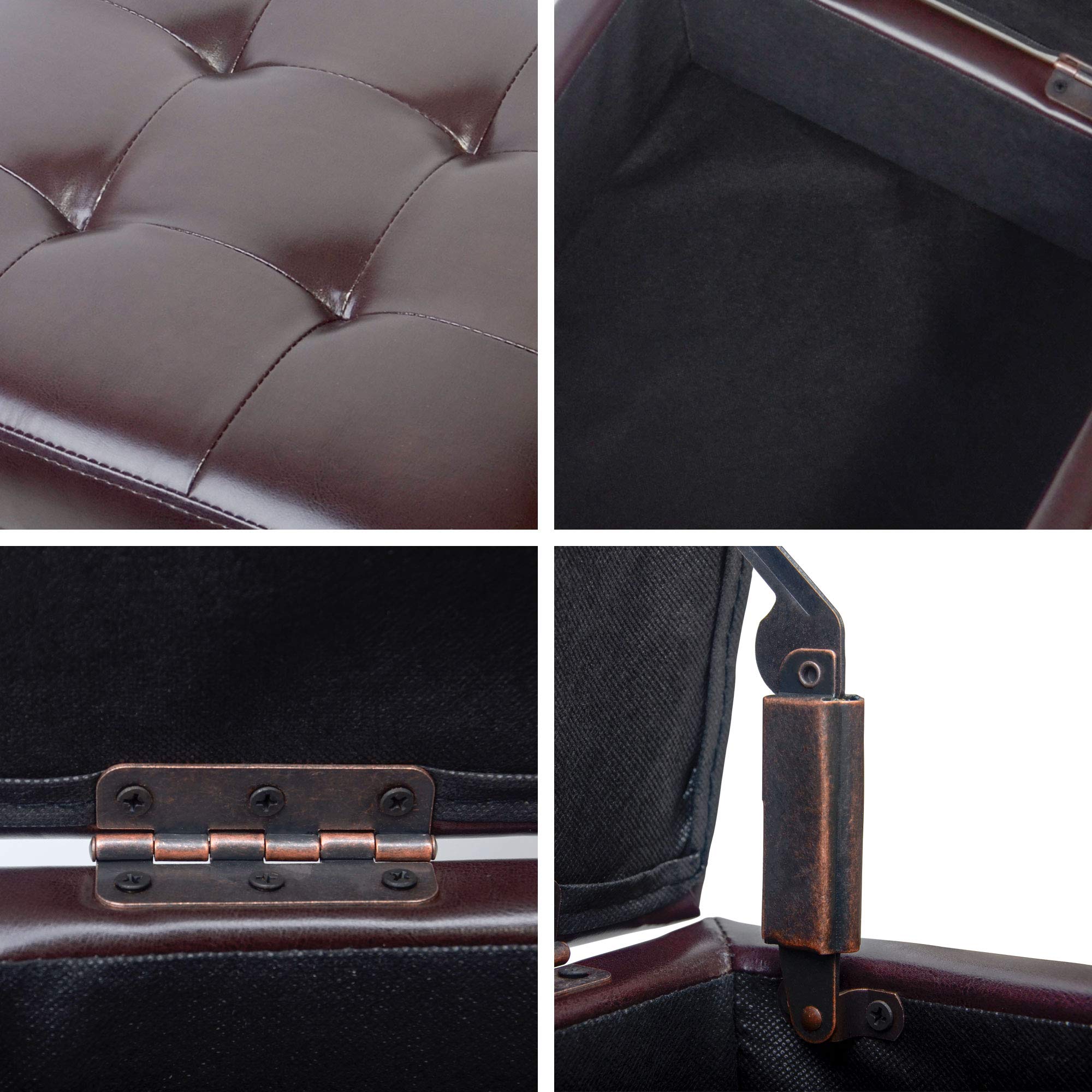 Premium Tufted Leather Storage Ottoman Cube - Brown Flip Top Foot Rest with Hidden Storage | Perfect for Living Room, Bedroom & Home Office Decor