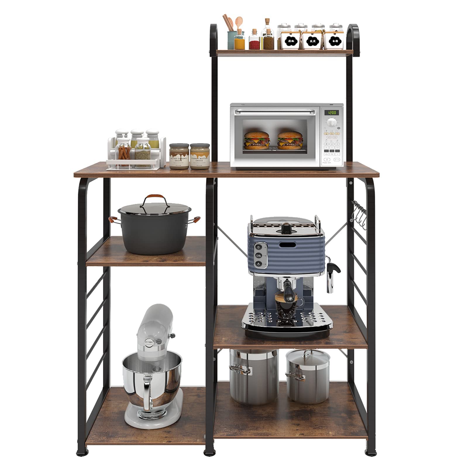 SOGES Microwave Cart Stand with Storage Shelves - Multi-Functional Kitchen Baker's Rack Utility Cart, Workstation Shelf for Baking, Spice Rack Organizer - Perfect for Small Kitchen, Apartment, Dorm (Brown)