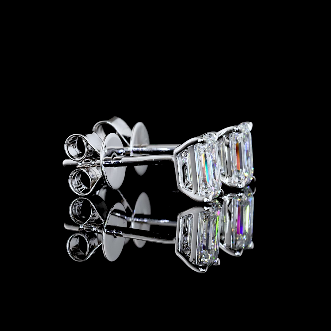 1.08 Carat Lab-Grown Emerald F VVS2 Diamond 14K White Gold Stud Earrings for Women - Perfect for Weddings, Anniversaries & Special Occasions