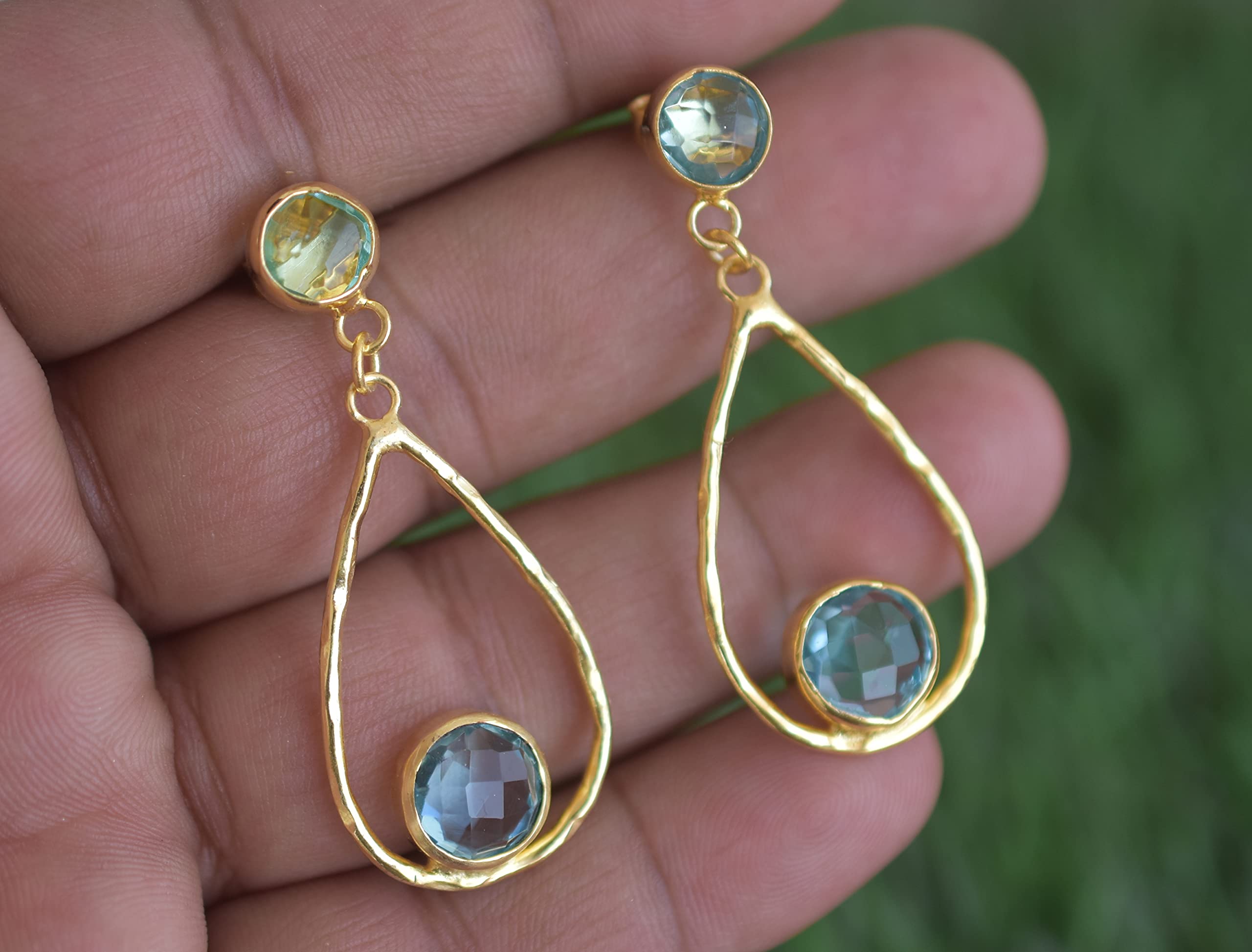 18K Gold Plated Blue Topaz Earrings for Women - November Birthstone Jewelry, Fashionable Gemstone Earrings for Birthday & Anniversary Gifts - Perfect for Parties, Weddings & Everyday Wear - VE-354