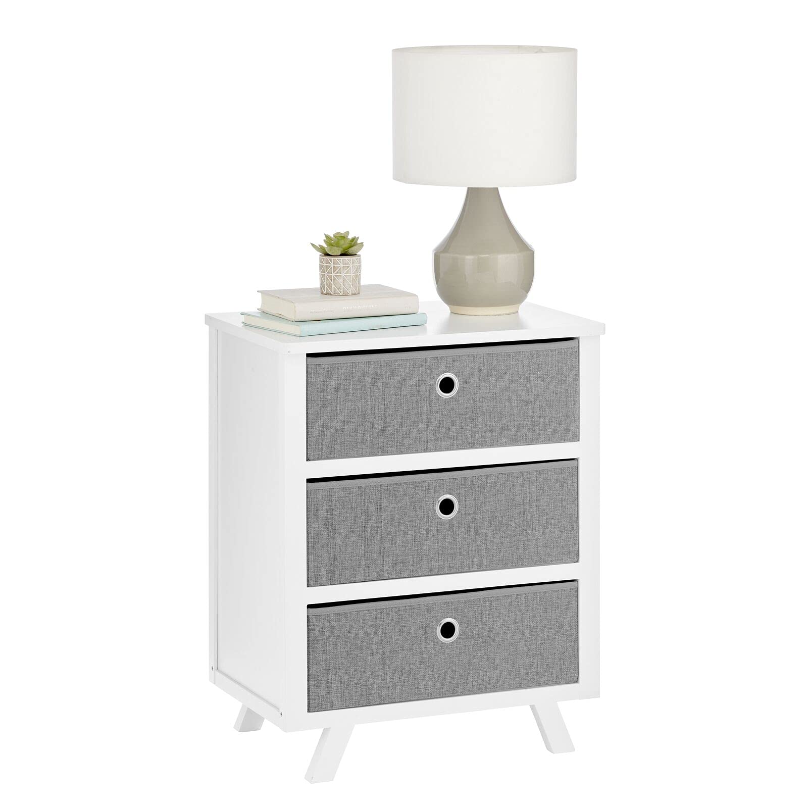 Mid-Century Modern Dresser with 3 Fabric Drawers - White/Gray Storage Organizer for Bedroom & Office
