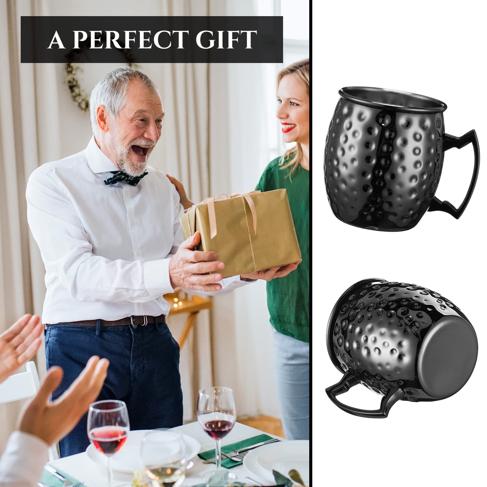 Hoolerry 24 Pack Moscow Mule Mugs - 12 oz Black Stainless Steel Copper Plated Cups with Handle, Hammered Finish for Chilled Drinks, Coffee, Wine & Cocktails - Perfect for Weddings, Birthdays, Parties & Home Bar Use