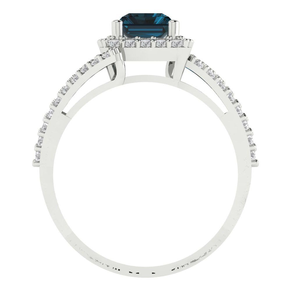2.10 Carat Emerald Cut Solitaire Halo Criss Cross Natural London Blue Topaz Engagement Ring for Women - 14K White Gold Wedding Band, Anniversary Gift, Bridal Jewelry for Her (Perfect for Proposals, Valentine's Day & Special Occasions)
