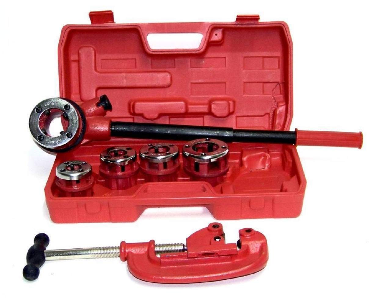 Ratchet Pipe Threader Set with 5 Dies & Pipe Cutter - Professional Plumbing Hand Tools Kit for Water Pipe Installation & Repair