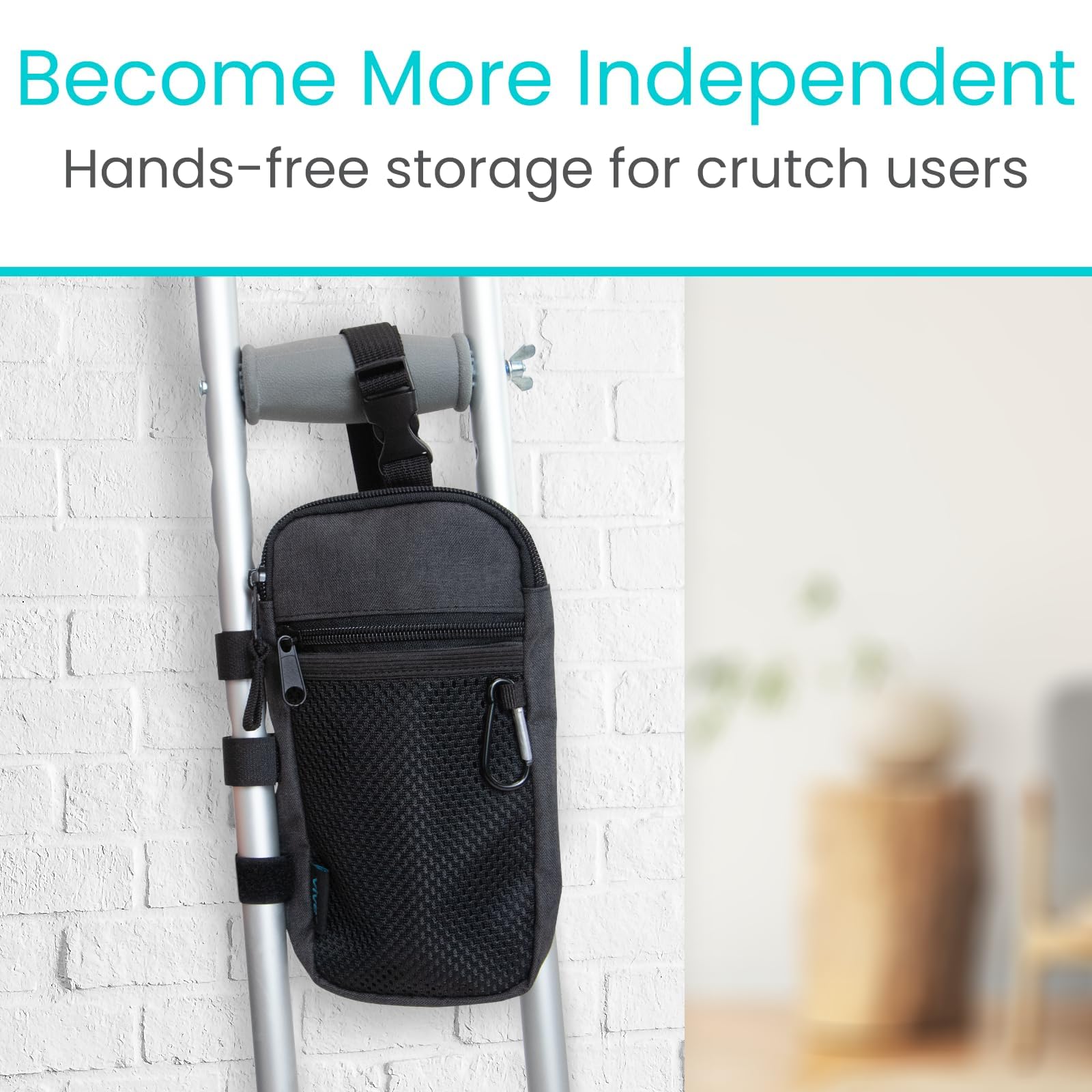 **Vive Forearm Crutch Bag - Lightweight & Waterproof Storage Pouch for Crutches with Mesh Pocket - Universal Crutch Accessories Organizer for Daily Essentials - Perfect for Travel, Hiking & Mobility Support**