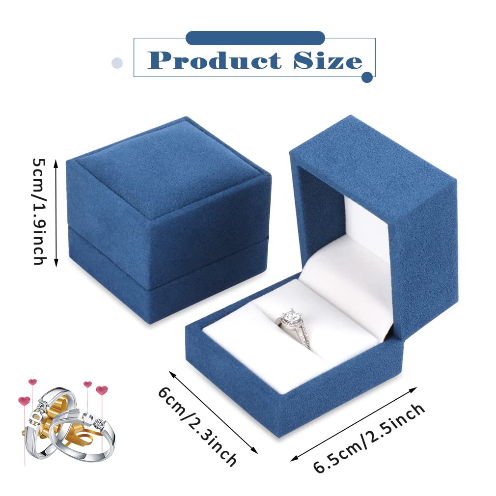 iSuperb 2-Piece Velvet Ring Box Set - Premium Jewelry Gift Box for Engagement, Wedding, Christmas & Anniversary - Blue Velvet Ring Holder for Proposals & Special Occasions (Perfect for Bridal Showers, Valentine's Gifts & Romantic Surprises)