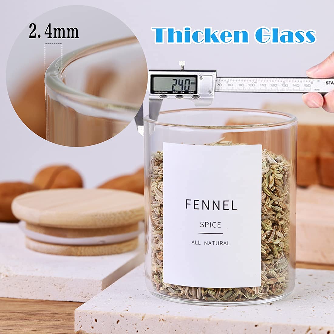 20-Pack 4oz Glass Spice Jars with Bamboo Lids - Thick 2.4mm Airtight Herb Storage Containers - Includes 131 Preprinted Waterproof Minimalist Labels - Perfect for Pantry Organization, Kitchen Spice Storage & DIY Seasoning Jars - Ideal for Home Chefs & Meal Prep