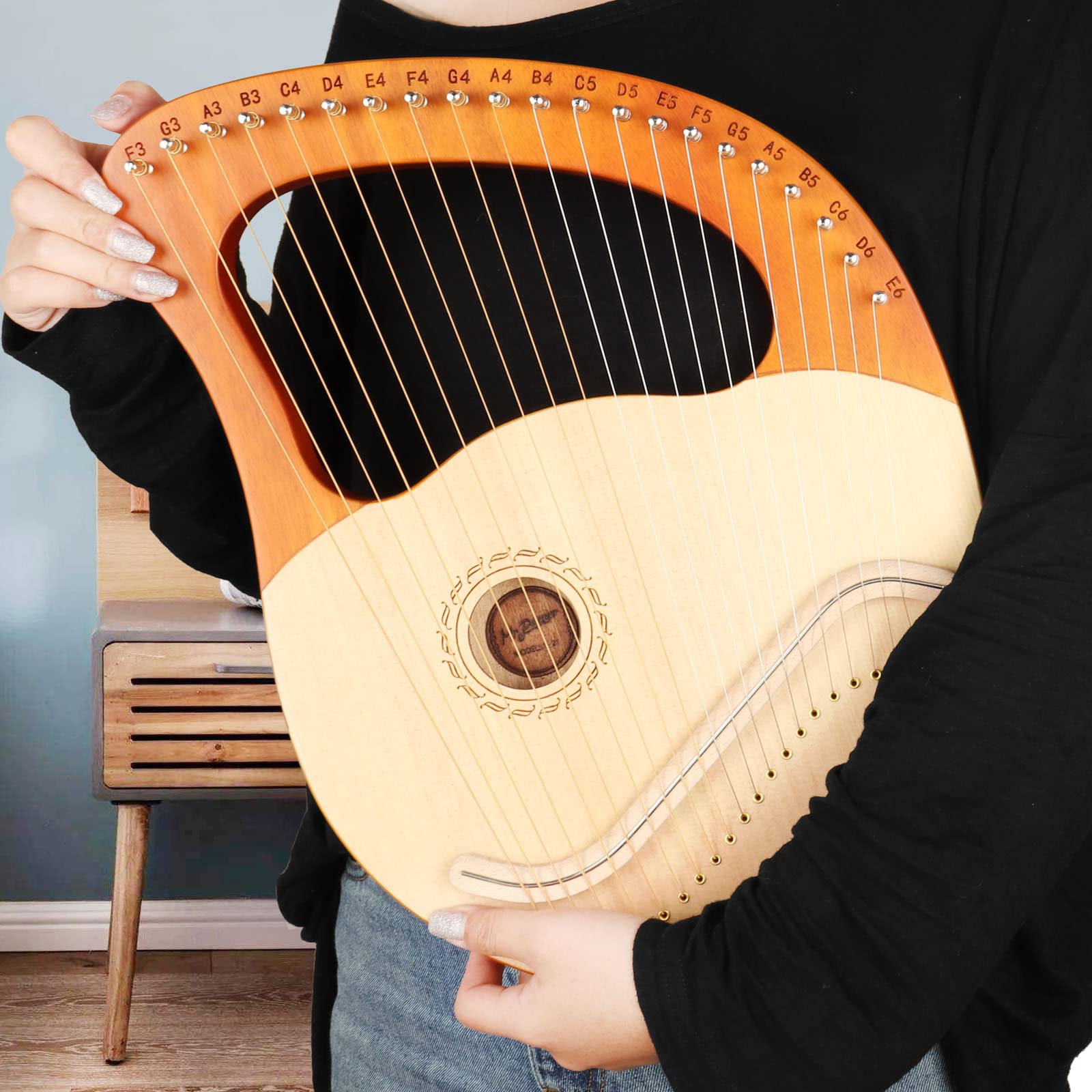 Mr.Power 21-String Lyre Harp with Tuning Wrench, Replacement Strings & Gig Bag - Natural Wood Musical Instrument for Beginners & Music Lovers | Perfect Gift for Friends, Home Decor, Meditation & Music Therapy