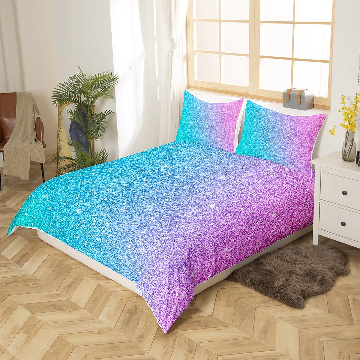 **Trendy Glitter Twin Duvet Cover Set - Turquoise Teal Blue Pink Pastel Marble Print, 2-Piece Bedding for Girls & Women | Mermaid Tie-Dye Design, Soft & Stylish Comforter Cover | Perfect for Teen Bedrooms, Dorm Decor, and Gift Ideas**