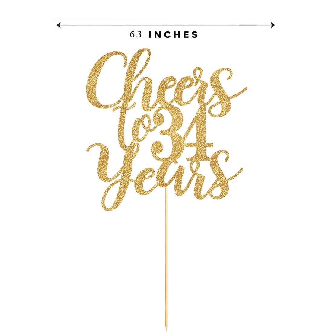 Gold Glitter Cheers to 34 Years Cake Topper | Happy 34th Birthday Cake Decorations | Party Supplies for Anniversary Celebration | Perfect for Birthday Cakes, Cupcakes & Dessert Tables