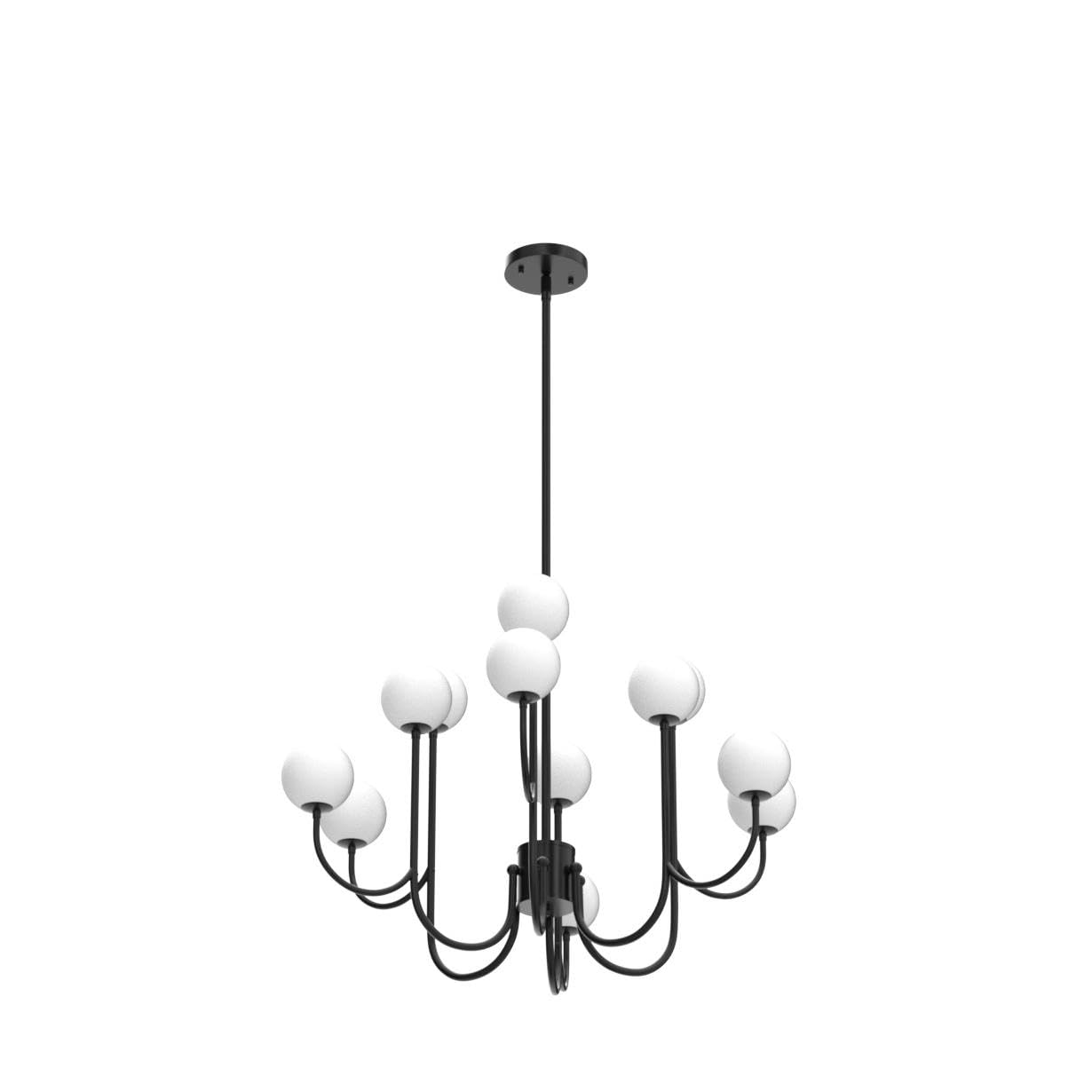 Modern Glass Globe 12-Light Sputnik Chandelier - Mid-Century Black Ceiling Light Fixture for Dining Room, Living Room, Bedroom, Kitchen, Stairwell & Office - Elegant Pendant Lighting for Home and Commercial Spaces