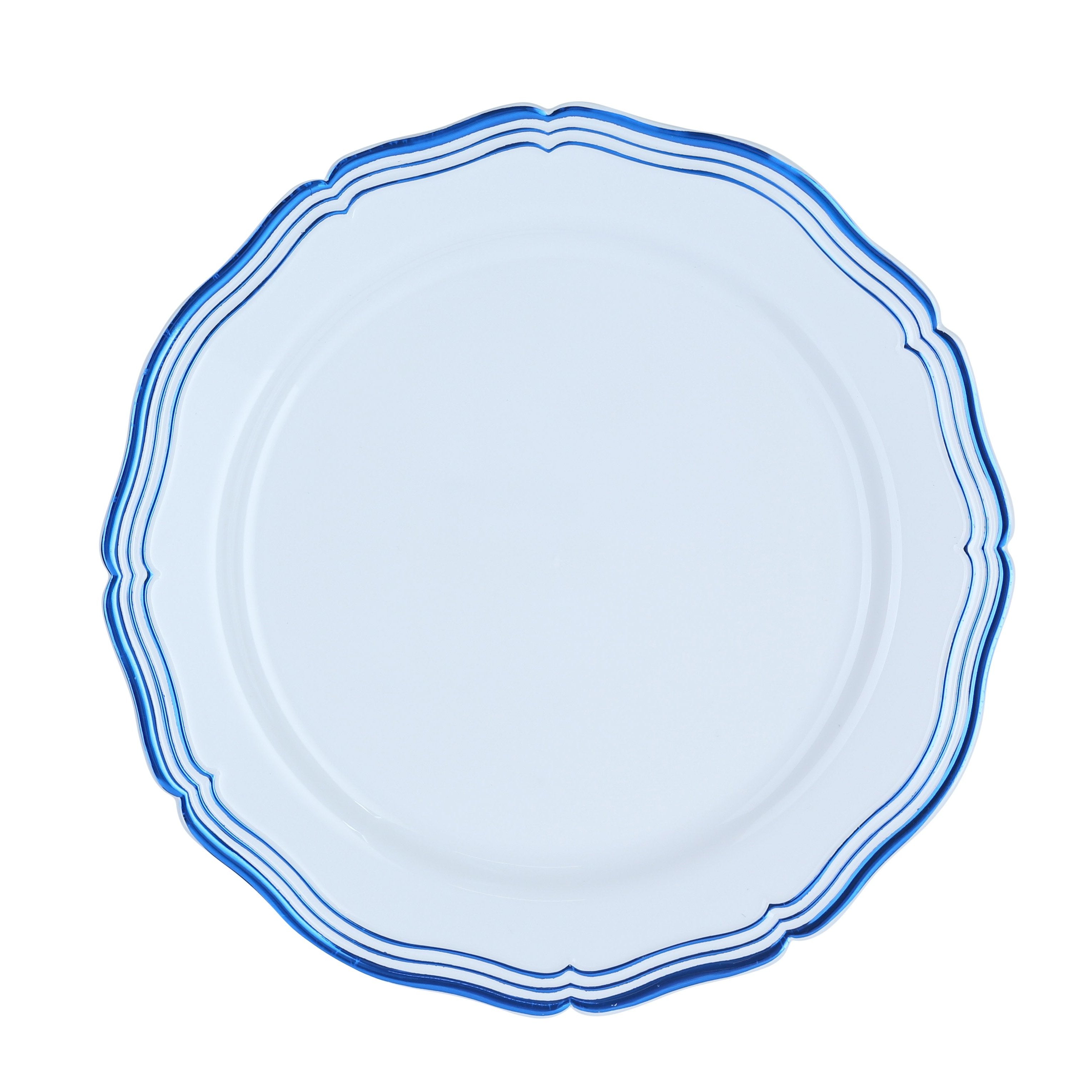 10 Pack Blue and White Round Plastic Plates - Durable Disposable Dinnerware for Parties, Picnics & Outdoor Events - Aristocrat Brand