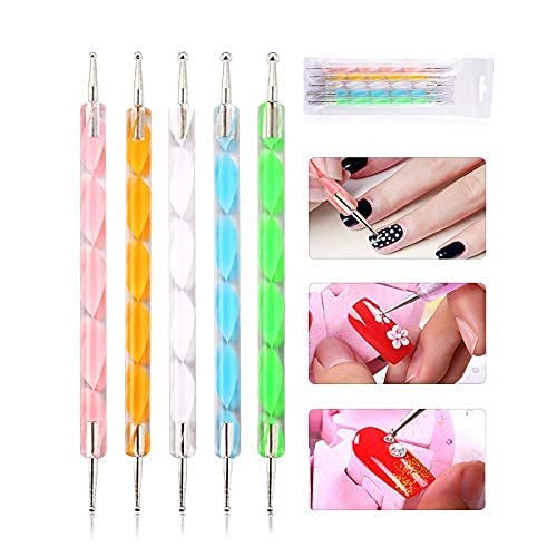 Trendy Nail Art Dotting Tool Set - 5 Piece Multicolor Dotting Pens for Professional & DIY Nail Designs - Perfect for Salon, Home Manicure & Nail Art Enthusiasts