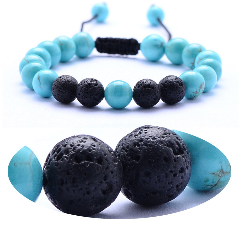 2Pcs Braided Rope Lava Stone Essential Oil Diffuser Bracelets - Adjustable Aromatherapy Jewelry for Men & Women, Blue Turquoise Chakra Beaded Friendship Couple Bracelets - Perfect for Yoga, Meditation & Gift Giving