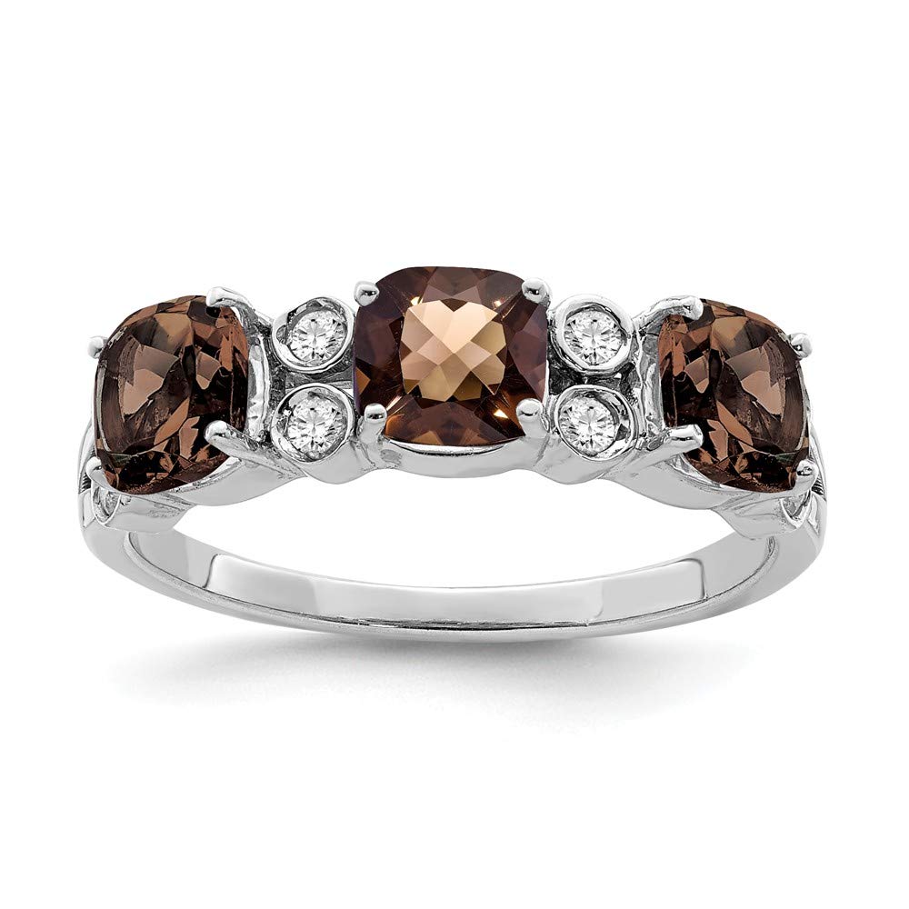 925 Sterling Silver Rhodium Plated Diamond & Smoky Quartz Ring for Women - Elegant Wedding, Engagement, Anniversary Gift Jewelry - Perfect for Evening Parties & Special Occasions