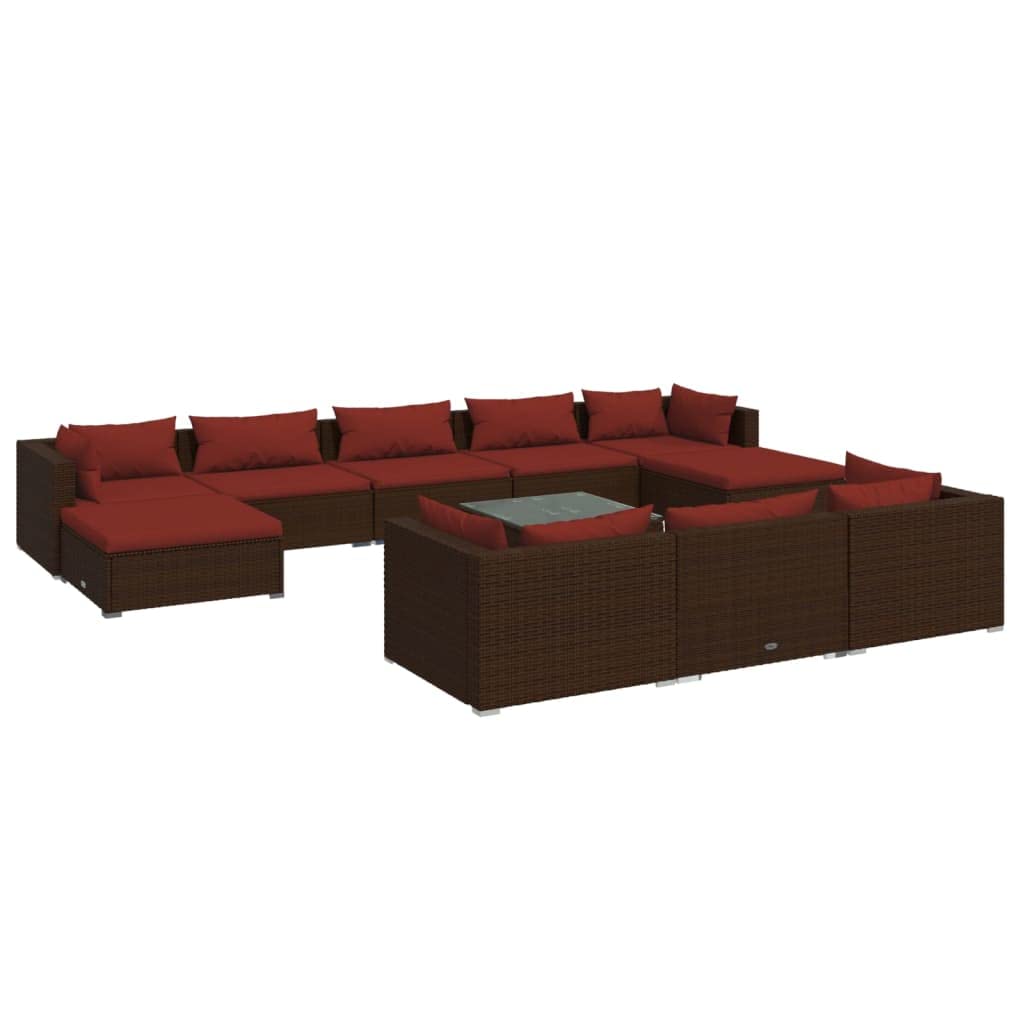 vidaXL 11-Piece Patio Lounge Set - Outdoor Garden Furniture with Cushions, Brown Poly Rattan Sectional Sofa for Backyard, Poolside & Terrace Relaxation