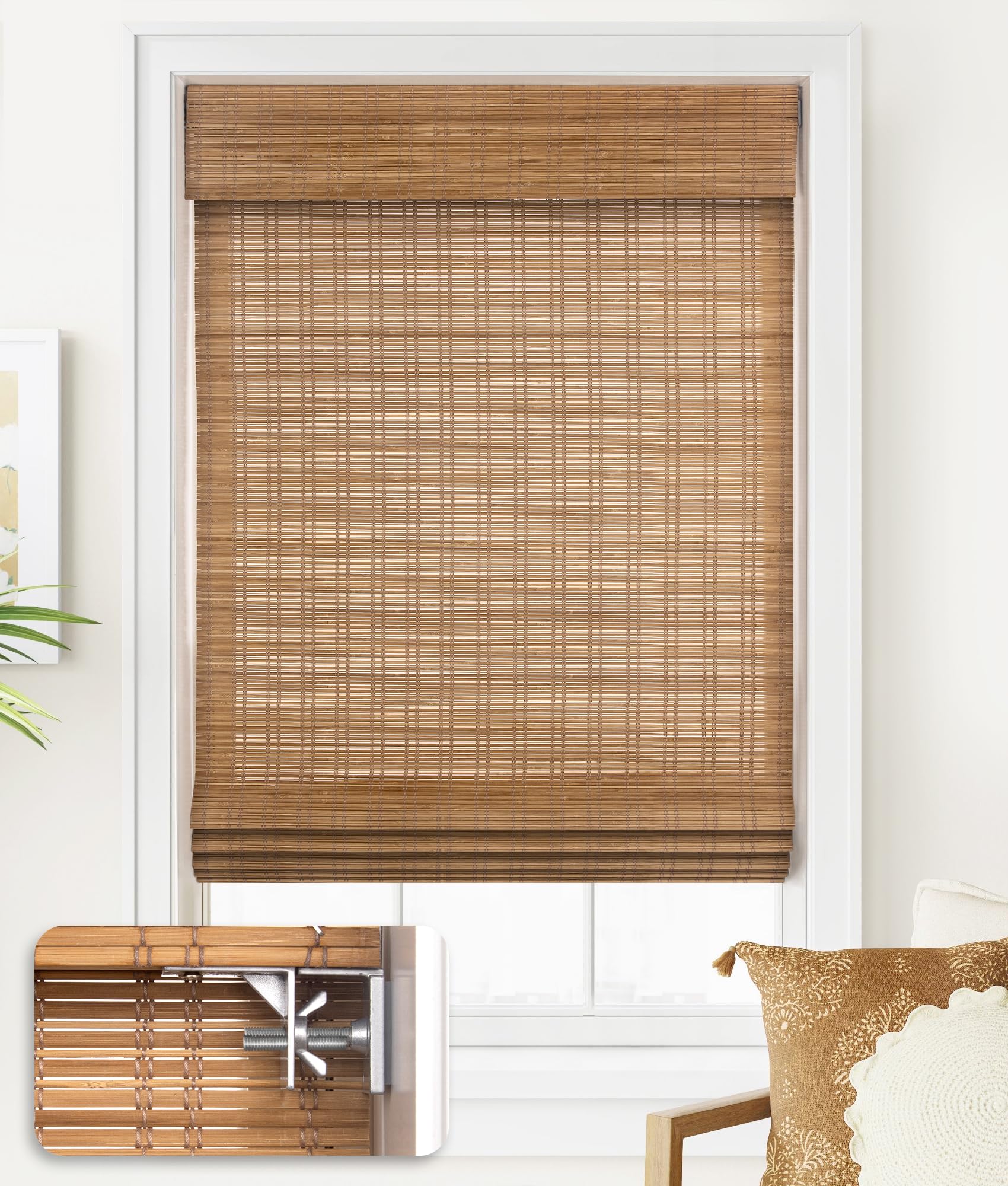 No-Tools No-Drill Cordless Bamboo Roman Shades - Light Filtering Window Blinds 41