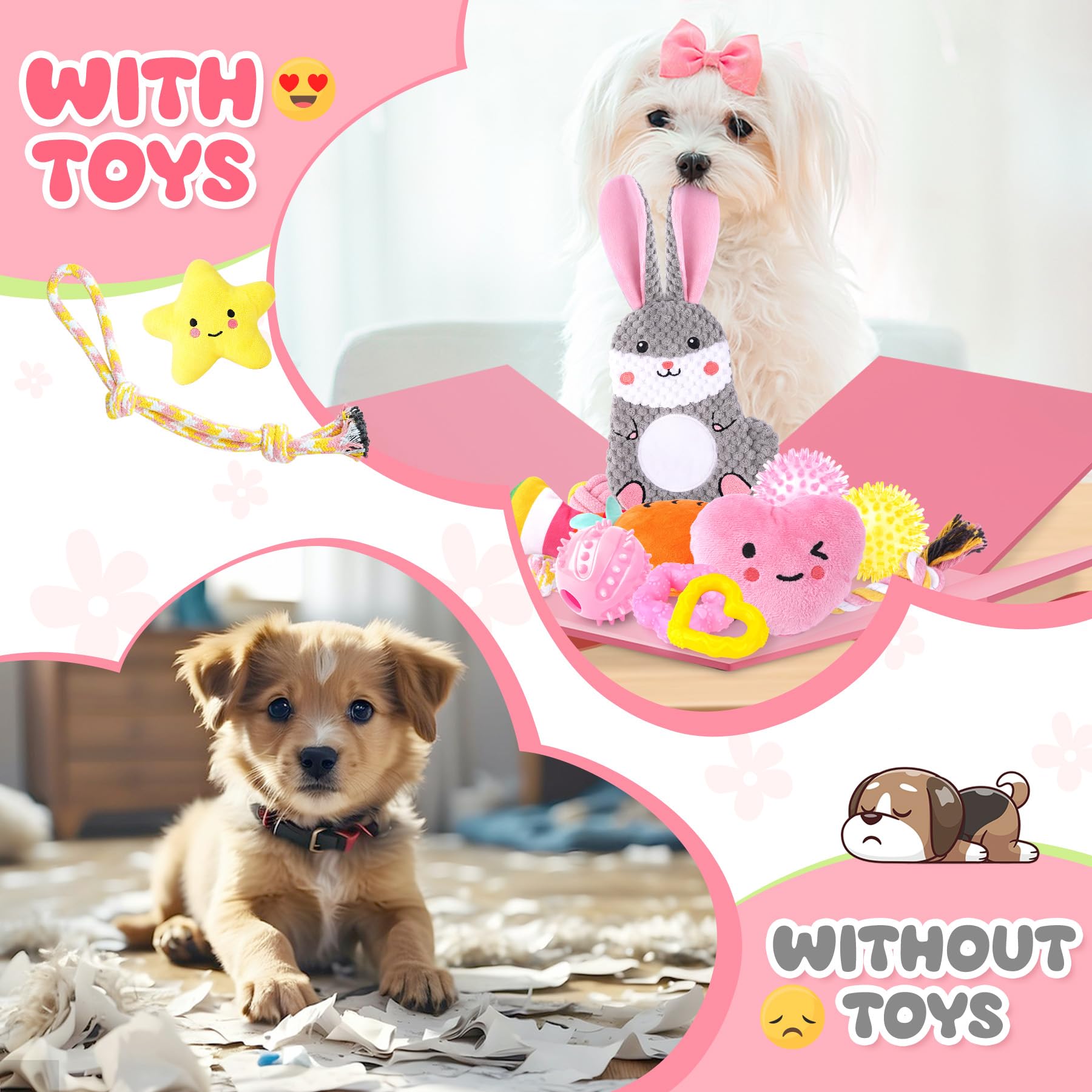 Zeaxuie 23 Pack Pink Puppy Chew Toys for Teething Small Dogs - Cute Squeaky Dog Toys, Treat Ball & Interactive Rope Toys for Puppy Training & Playtime | Perfect for Indoor & Outdoor Fun