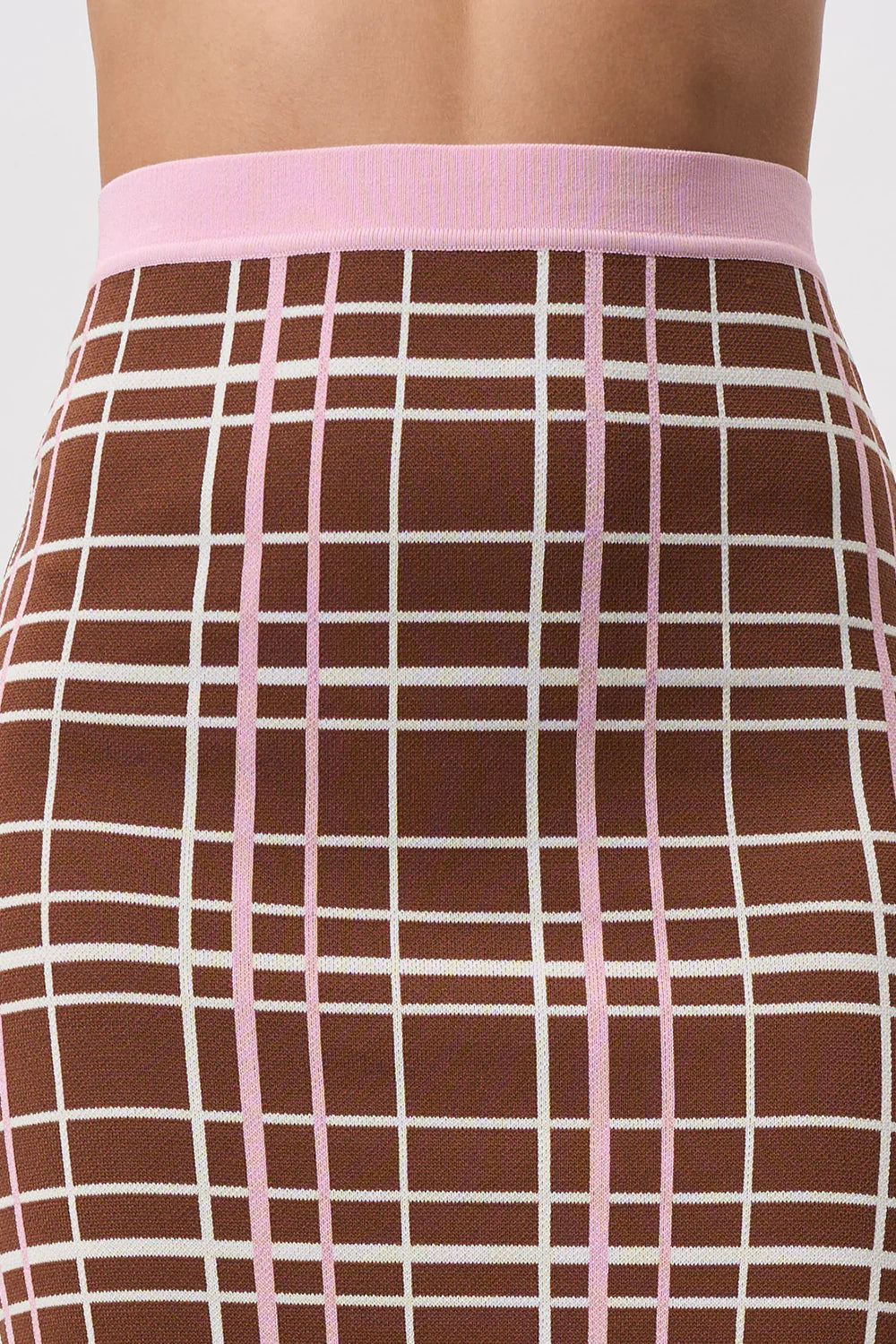 Carolina Check Knit Ankle Skirt - Brown & Pink Plaid Pattern for Women | Casual & Office Wear | Perfect for Fall & Winter Outfits