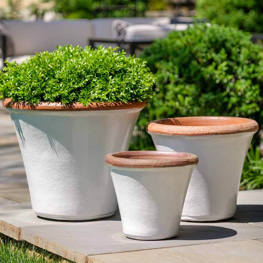 Campania International Brighton Planter Set of 3 - Antique White Ceramic Flower Pots for Indoor & Outdoor Garden Decor - Perfect for Patio, Balcony, and Home Décor