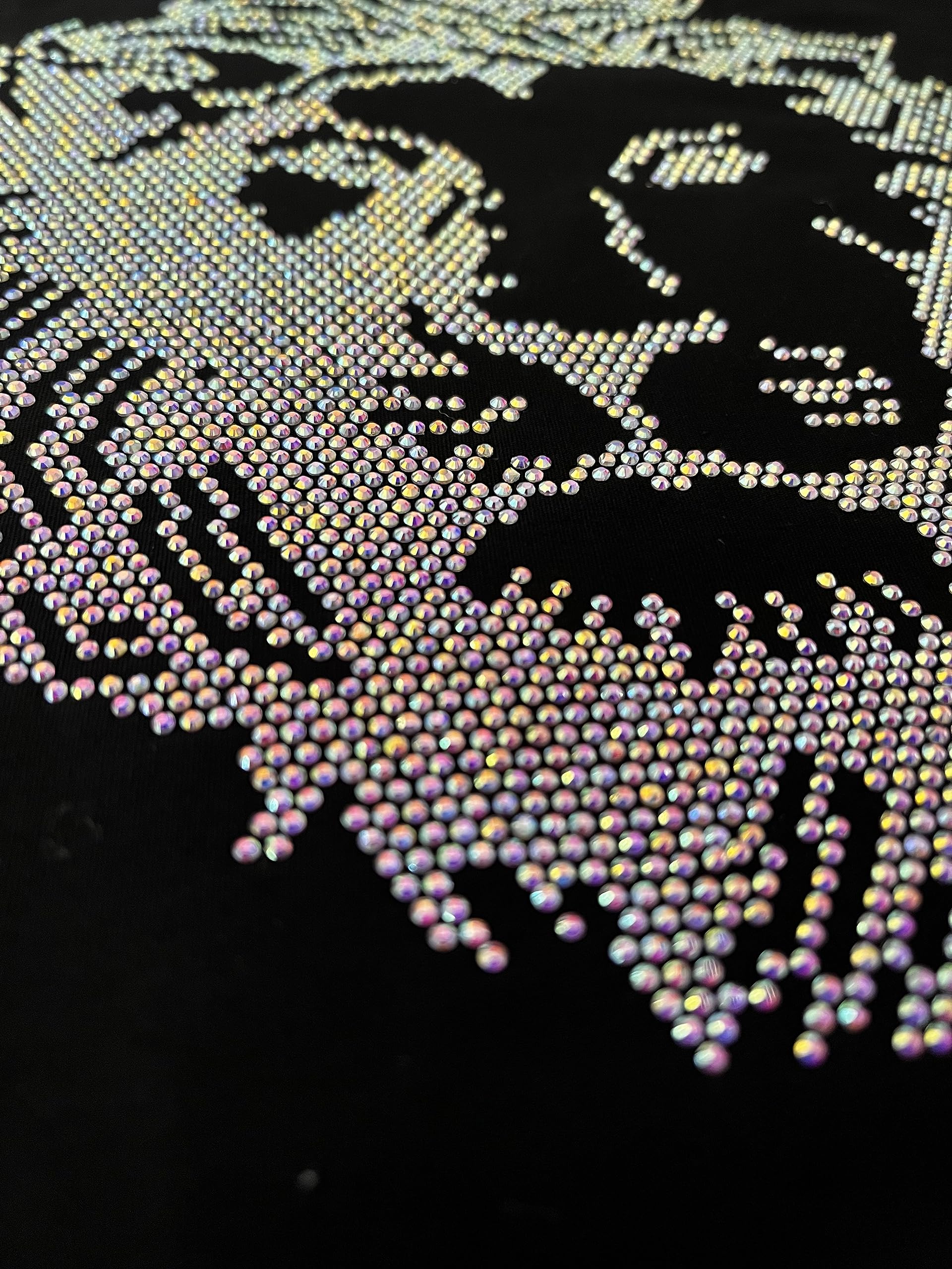 Rhinestop AB Crystal Lion Iron-on Rhinestone Patch - DIY Clothing Decoration for Jackets, Hats, Bags & Costumes