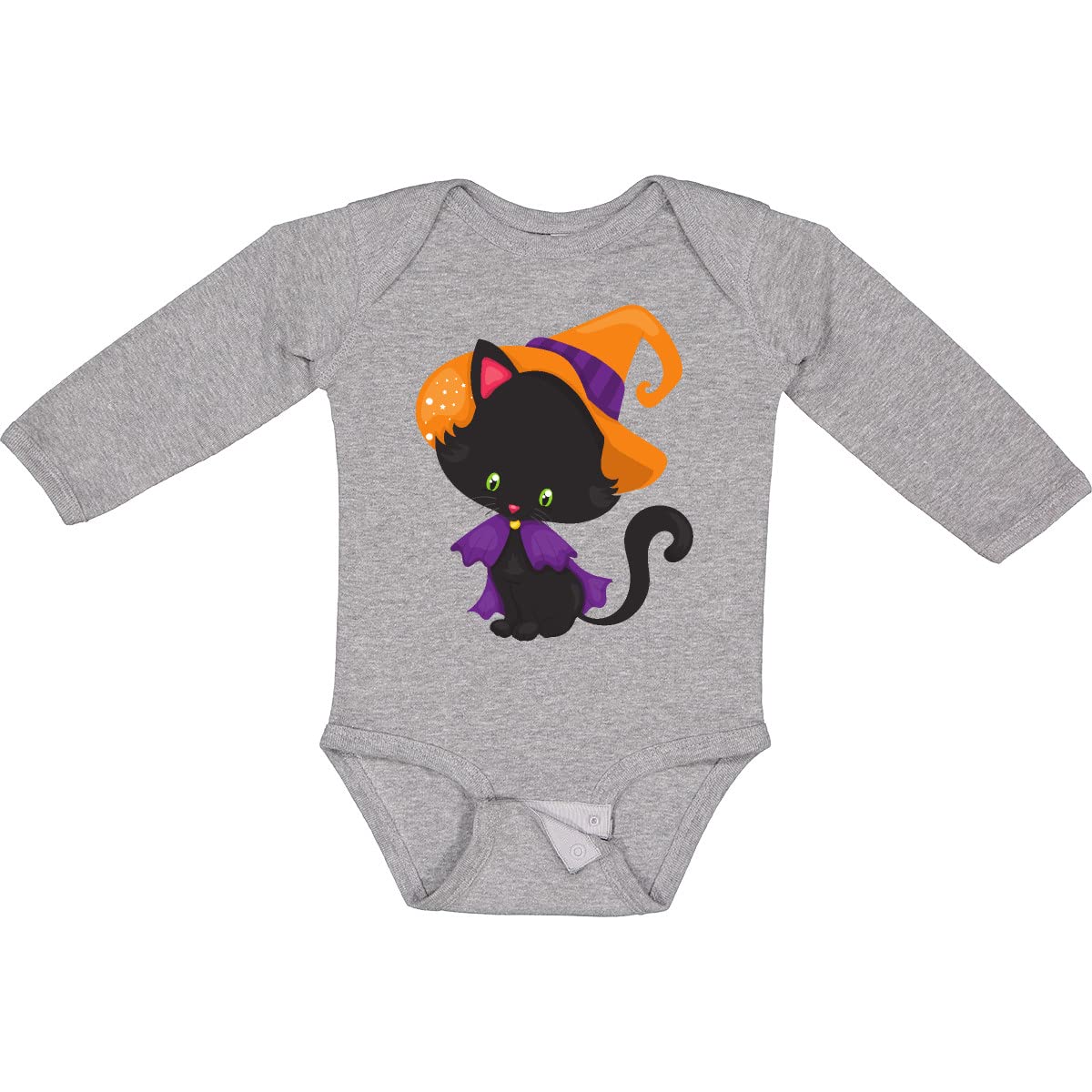 Inktastic Halloween Cat T-Shirt - Cute Black Cat with Witch Hat Long Sleeve Top for Women | Perfect for Halloween Costumes, Spooky Parties & Fall Fashion