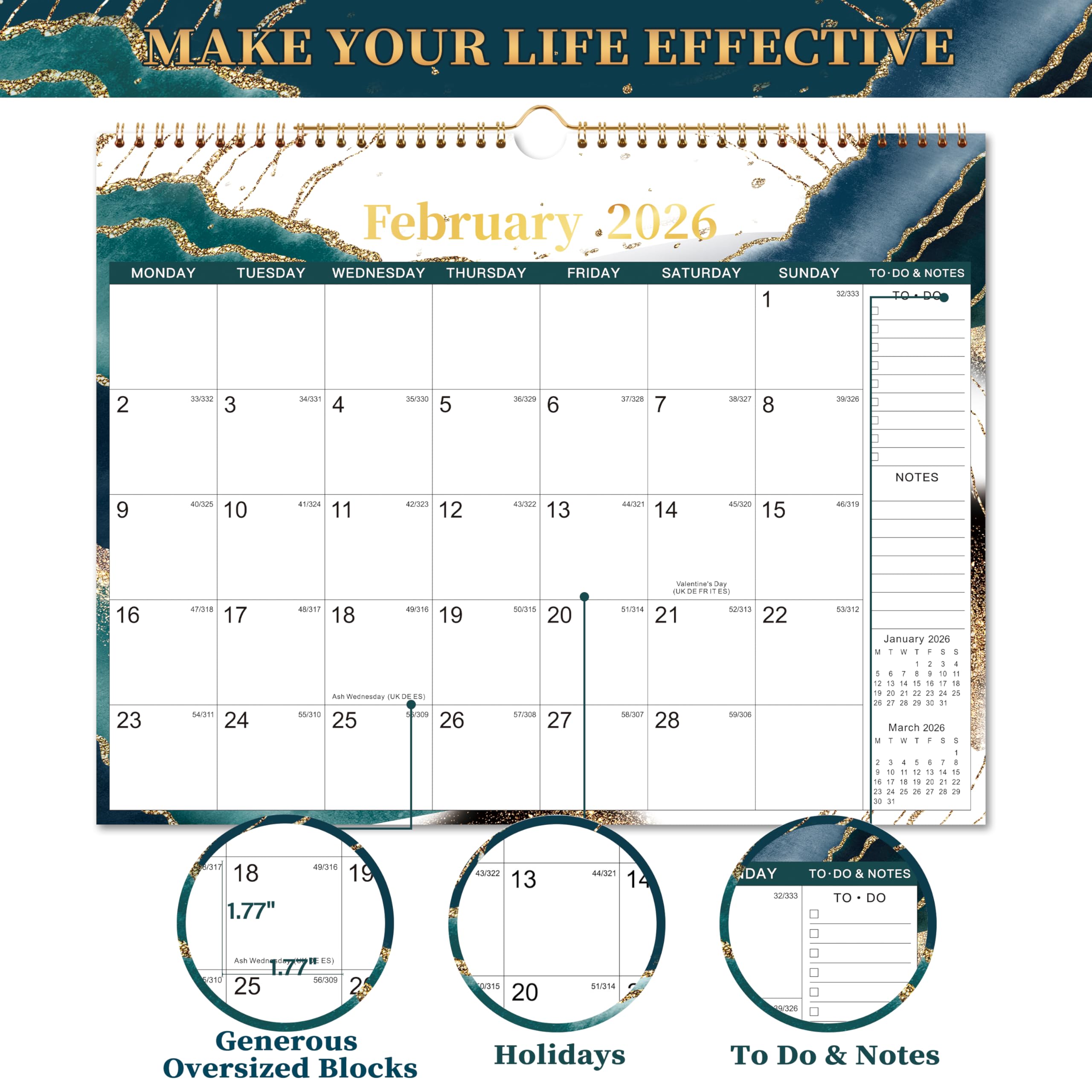 2025-2026 Wall Calendar | July 2025 to December 2026 Monthly Planner | Twin-Wire Binding with Hanging Hook | 14.8