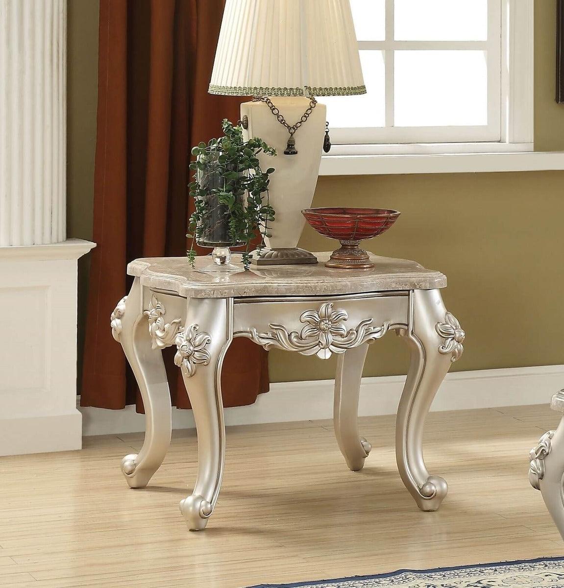 Acme Furniture Ranita End Table with Champagne Marble Top - Modern Side Table for Living Room, Bedroom & Office - 81042