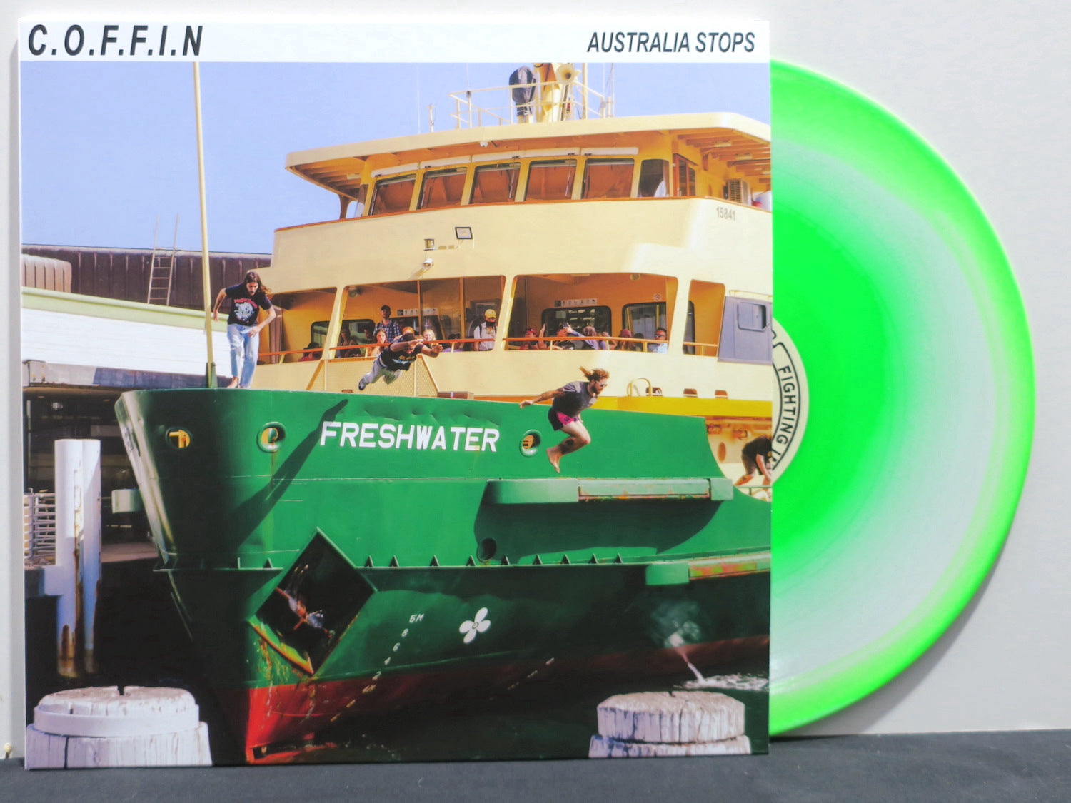 C.O.F.F.I.N 'Australia Stops' GREEN/WHITE Vinyl LP - Limited Edition Oz Punk Record - Perfect for Punk Collectors & Music Enthusiasts