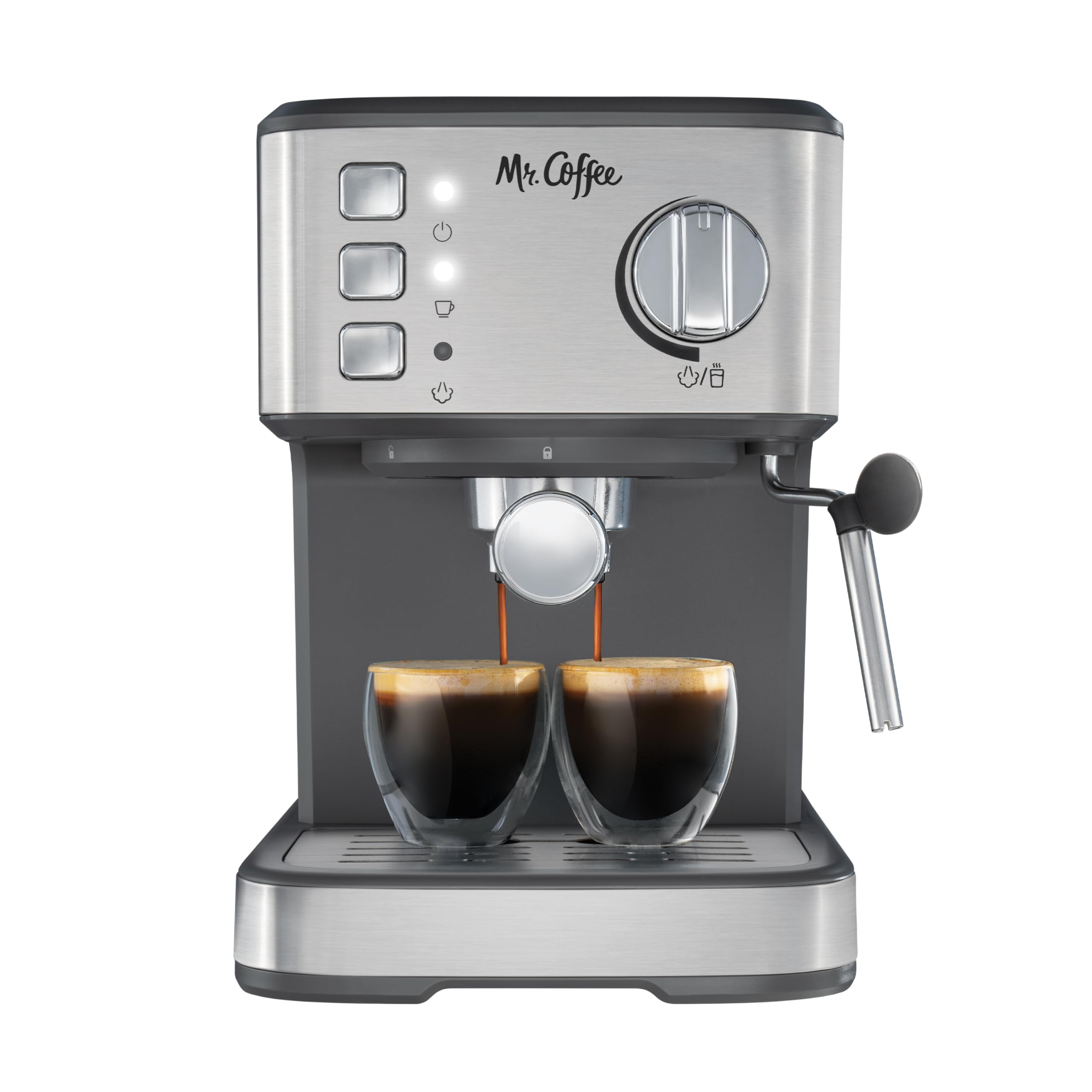 Mr. Coffee Compact Espresso and Cappuccino Machine - 15-Bar Pump Stainless Steel Programmable Coffee Maker with Steam Wand for Home & Office Use | Perfect for Espresso, Latte & Cappuccino Lovers