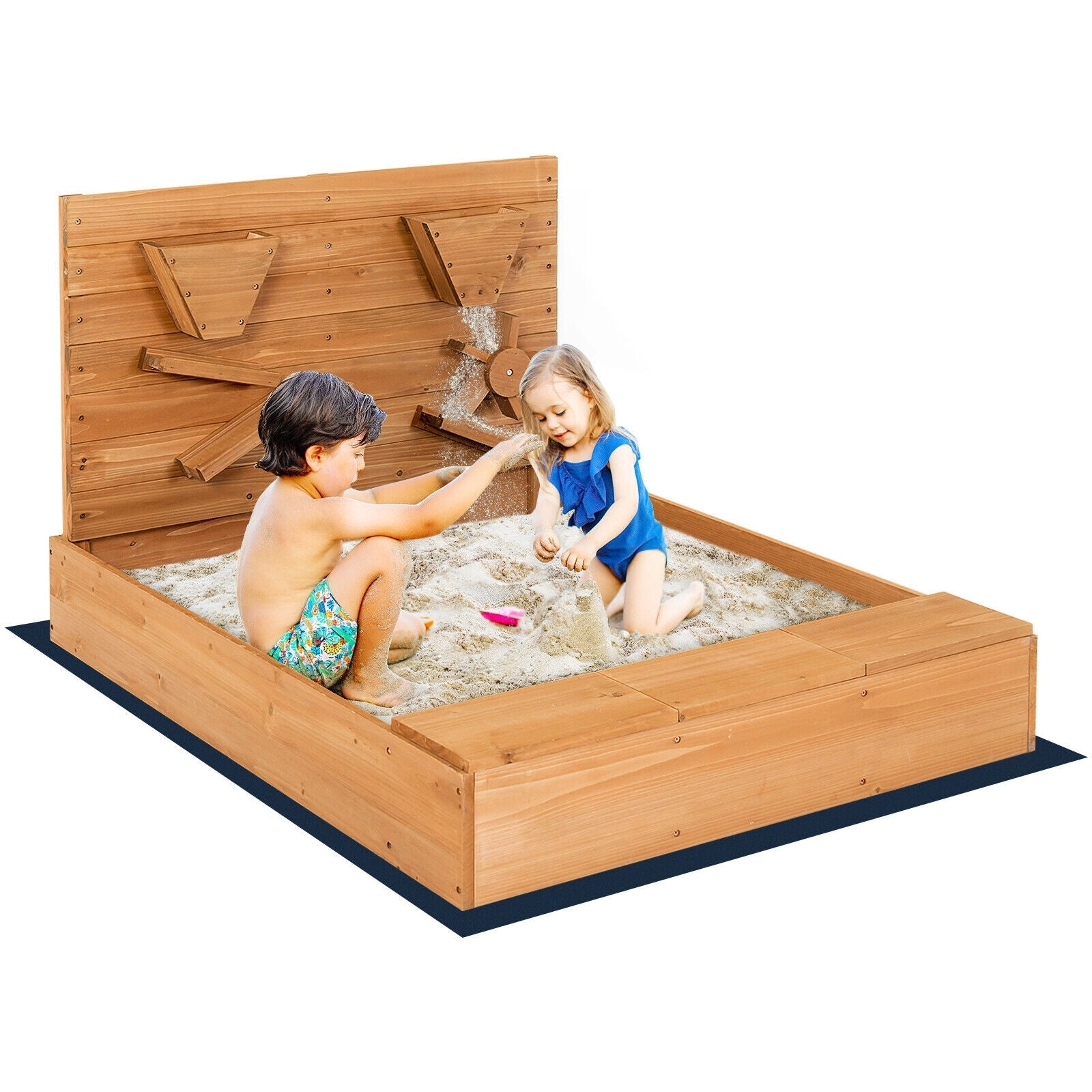 Kids Wooden Square Sandbox with Cover - Durable Outdoor Play Sand Box for Children - Perfect for Backyard, Garden, and Playground Fun
