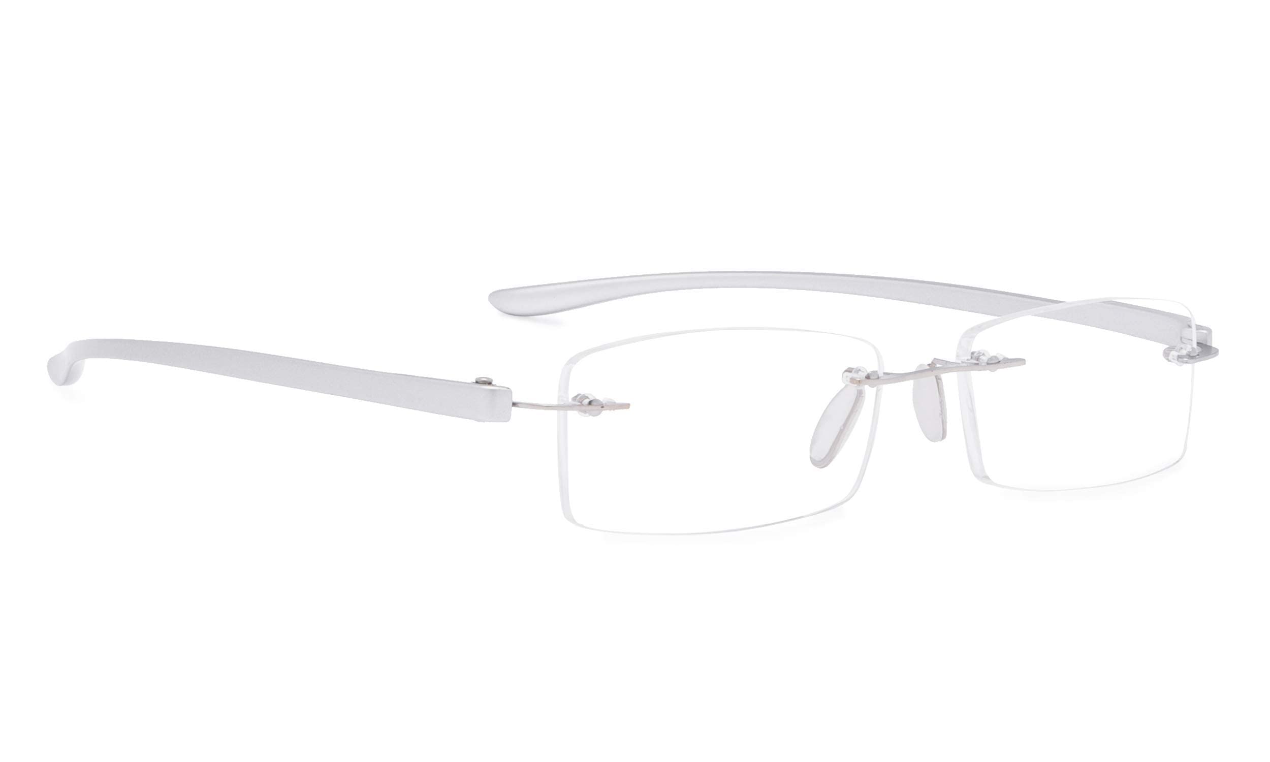 BLUELESS Rimless Reading Glasses for Men & Women - Lightweight Small Frame Readers (Silver) - Perfect for Office, Reading & Computer Use