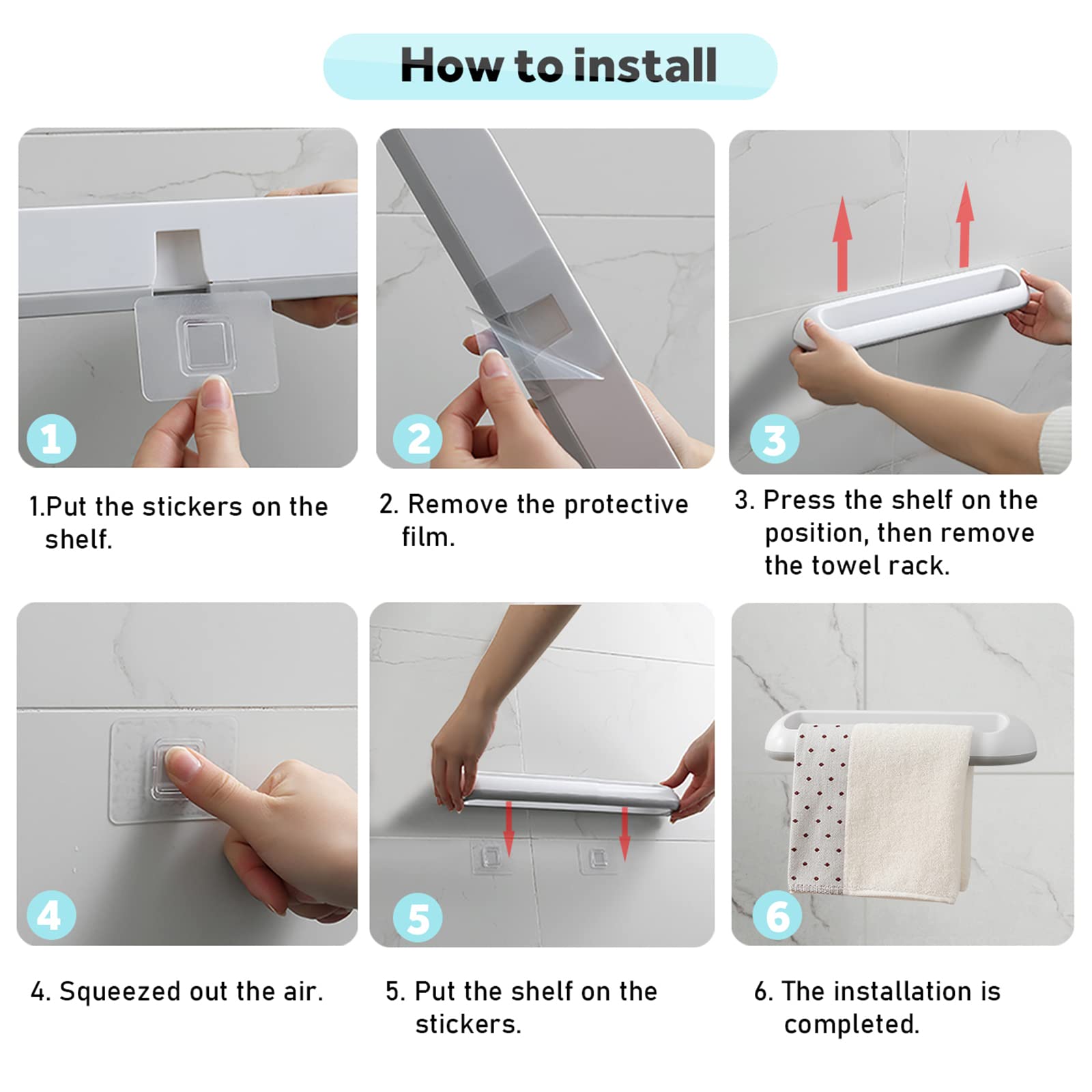 AUSTY Self Adhesive Wall Mounted Towel Holder - 28cm ABS Bathroom & Kitchen Towel Bar for Hand Towels, Dishcloths - Perfect for Small Spaces, Apartments, RVs